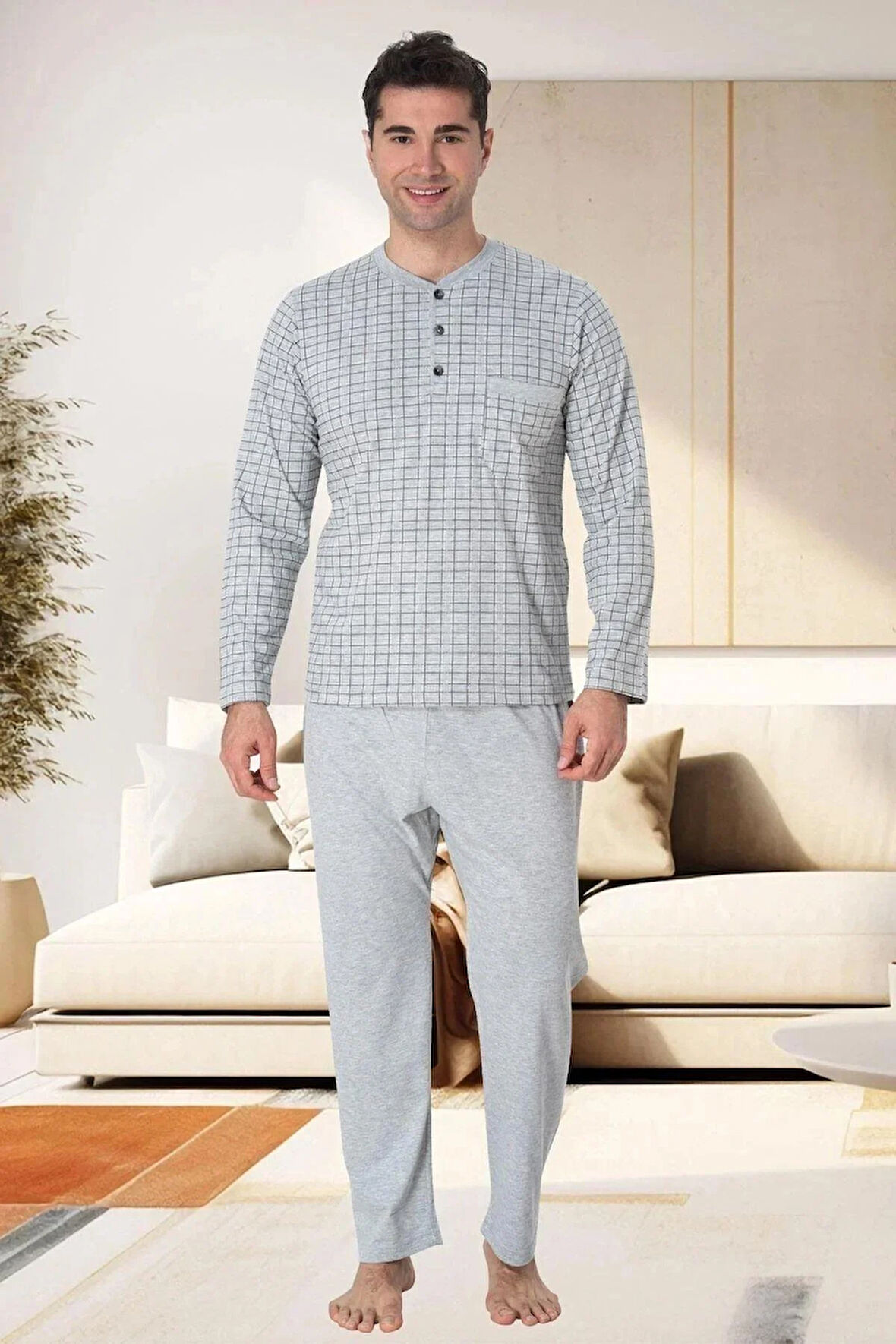 By Mecit 2759 Gri Büyük Beden Erkek Pijama Takımı