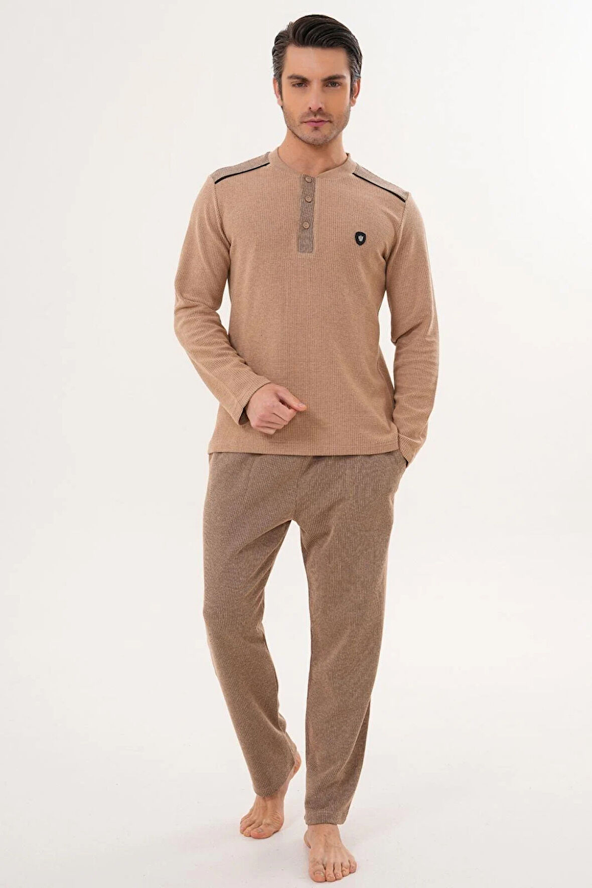 Mecit 2998 Kahve Selanik Kumaş Kışlık Erkek Pijama Takımı