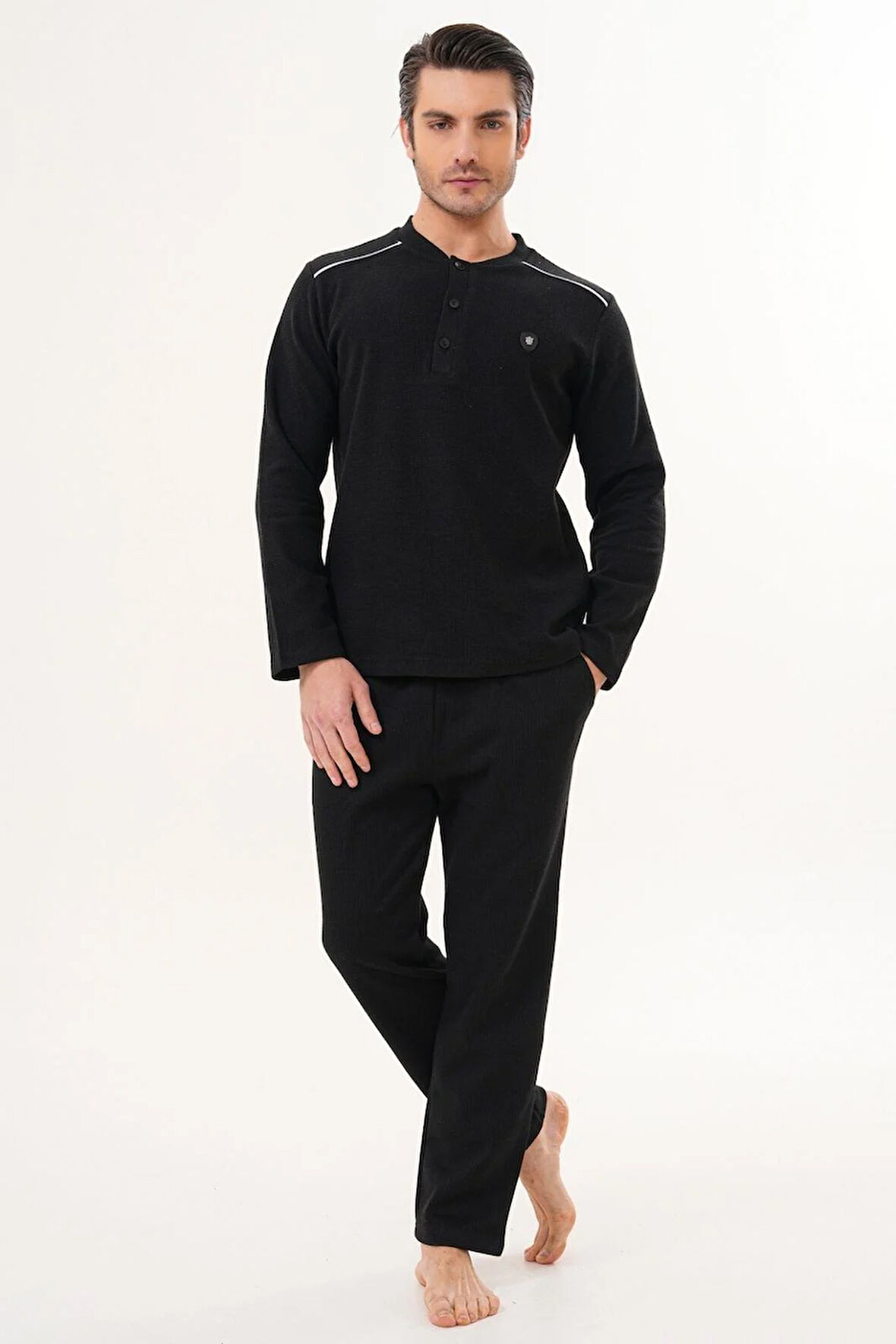Mecit 2998 Siyah Selanik Kumaş Kışlık Erkek Pijama Takımı