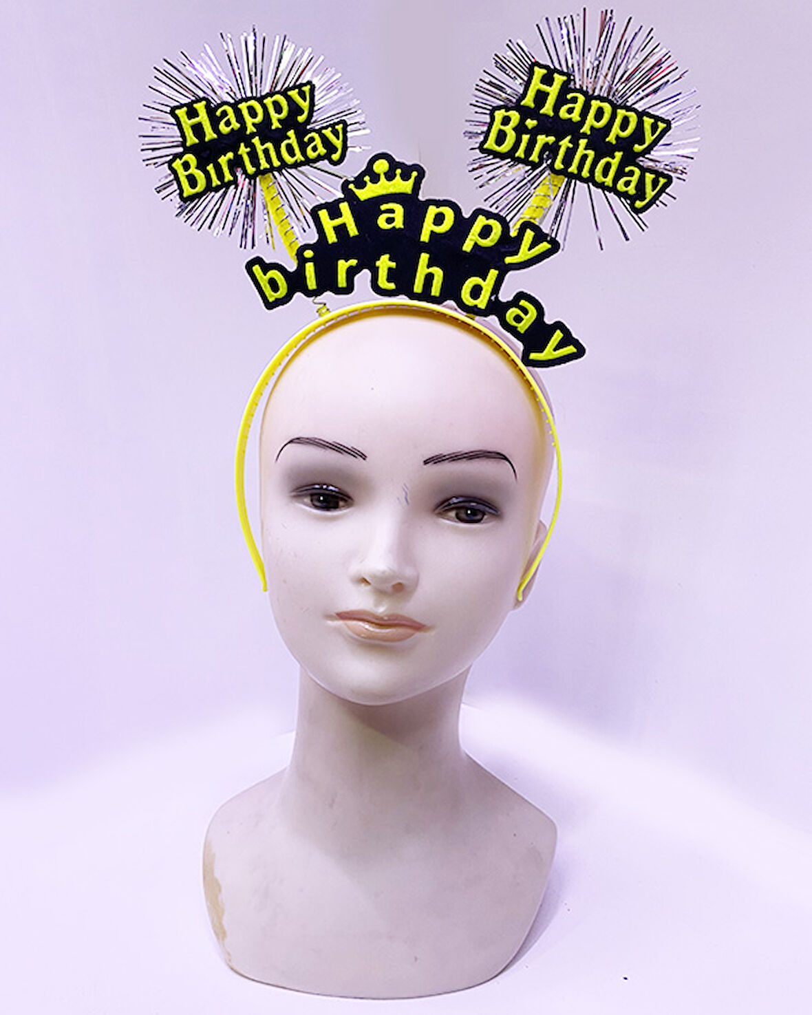 Happy Birthday Püsküllü Neon Sarı Renk Doğum Günü Tacı 22x19 cm (4767)