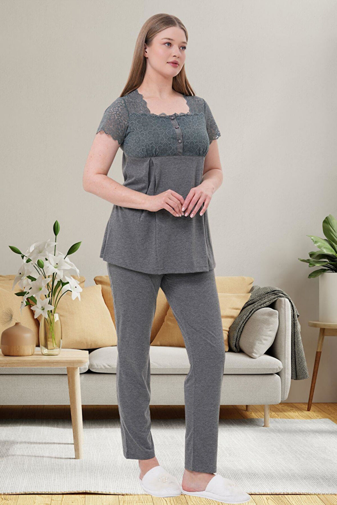 Mecit 6056 Füme Hamile Lohusa Pijama Takımı