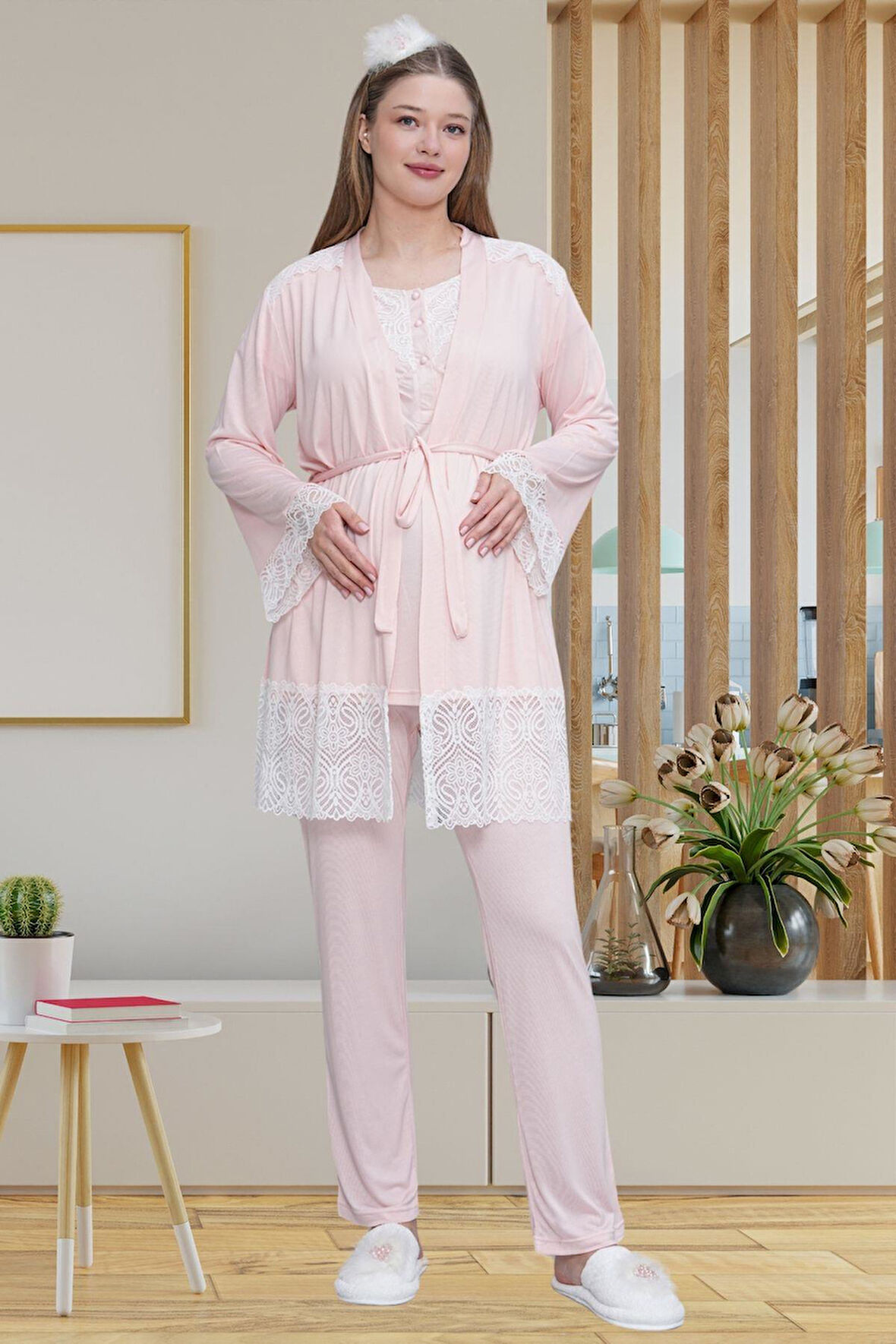 Mecit 6203 Pembe Sabahlıklı Lohusa Pijama Takımı