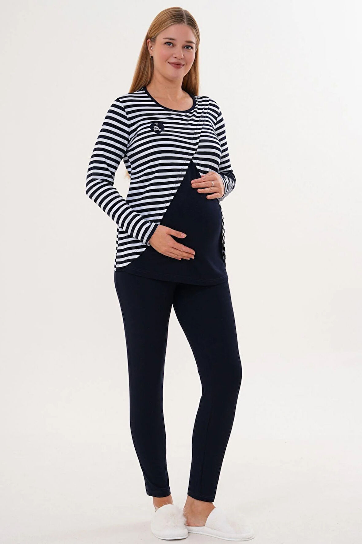 Mecit 6303 Lacivert Likralı Spor Hamile Lohusa Pijama Takımı