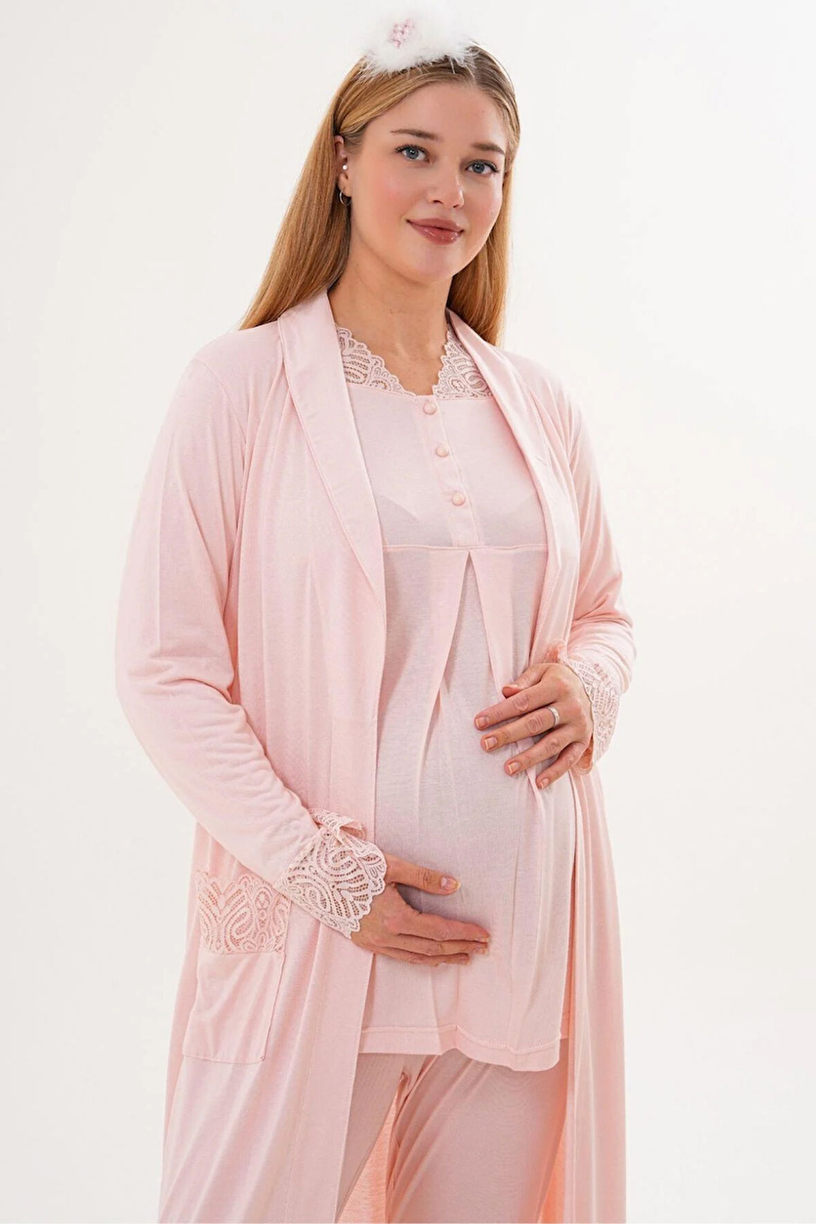 Mecit 6330 Pudra Sabahlıklı Lohusa Pijama Takımı