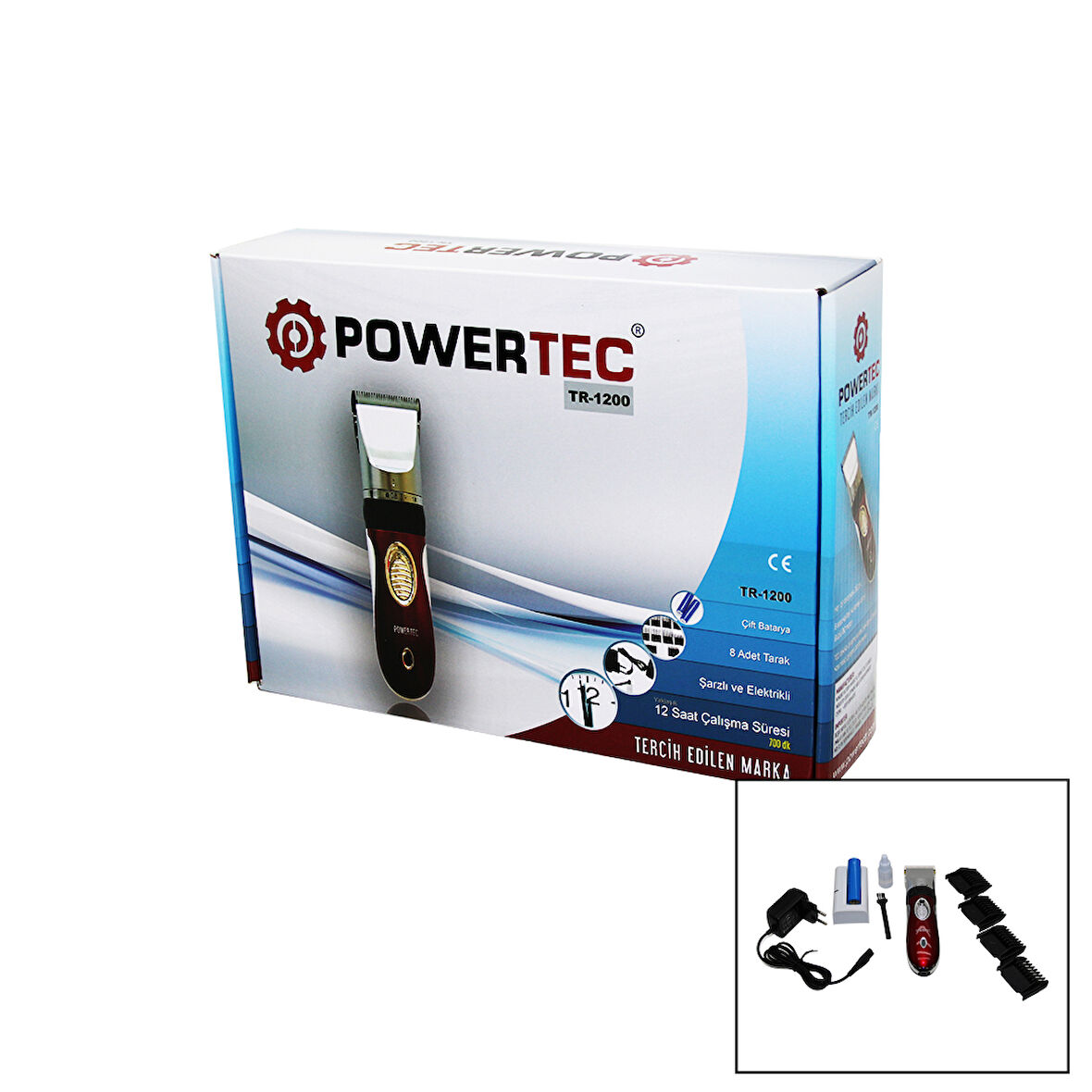 POWERTEC TR-1200 ŞARJLI TRAŞ MAKİNASI YEDEK BATARYALI (4767)