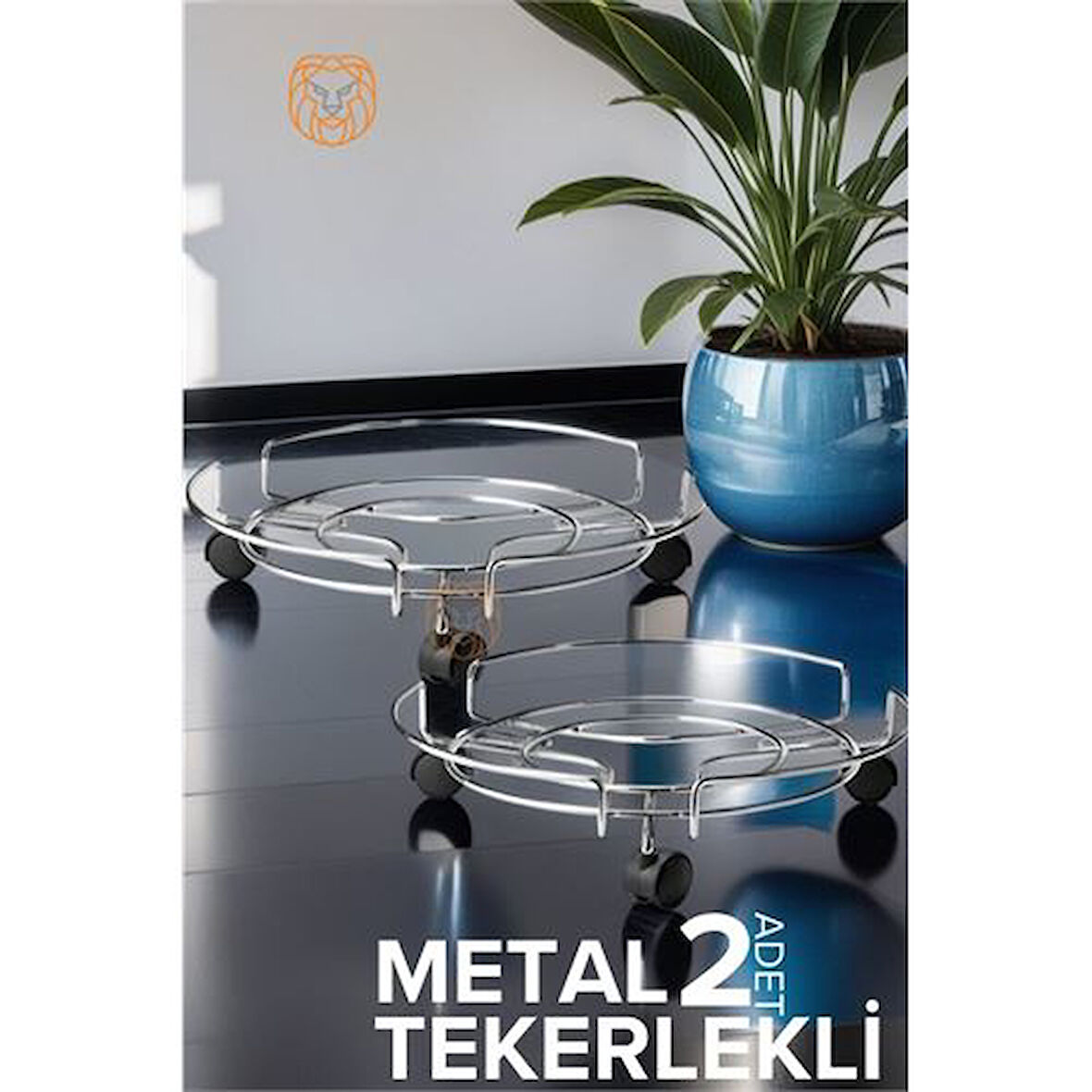 Metal Saksı Altlığı Tekerlekli 2 li SET