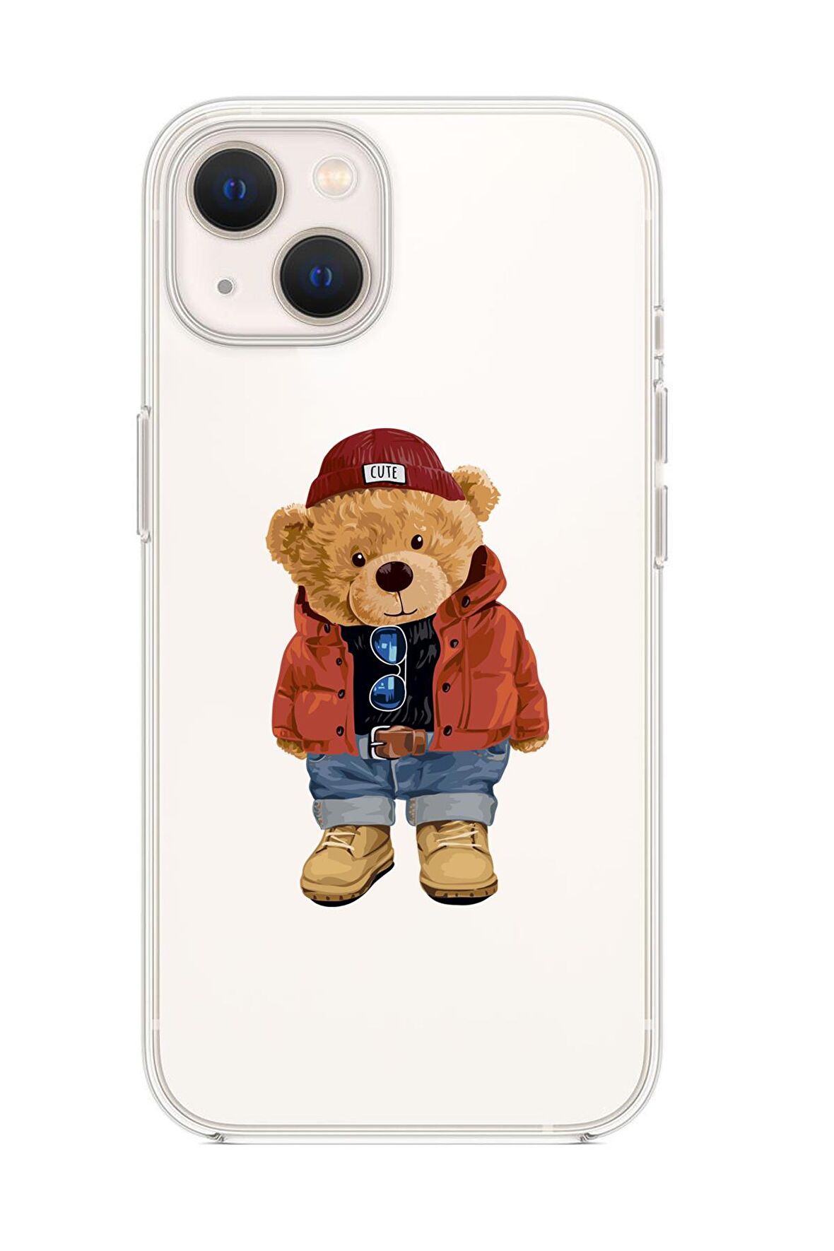 iPhone 14 Plus Uyumlu Teddy Bear Desenli Şeffaf Silikonlu Telefon Kılıfı