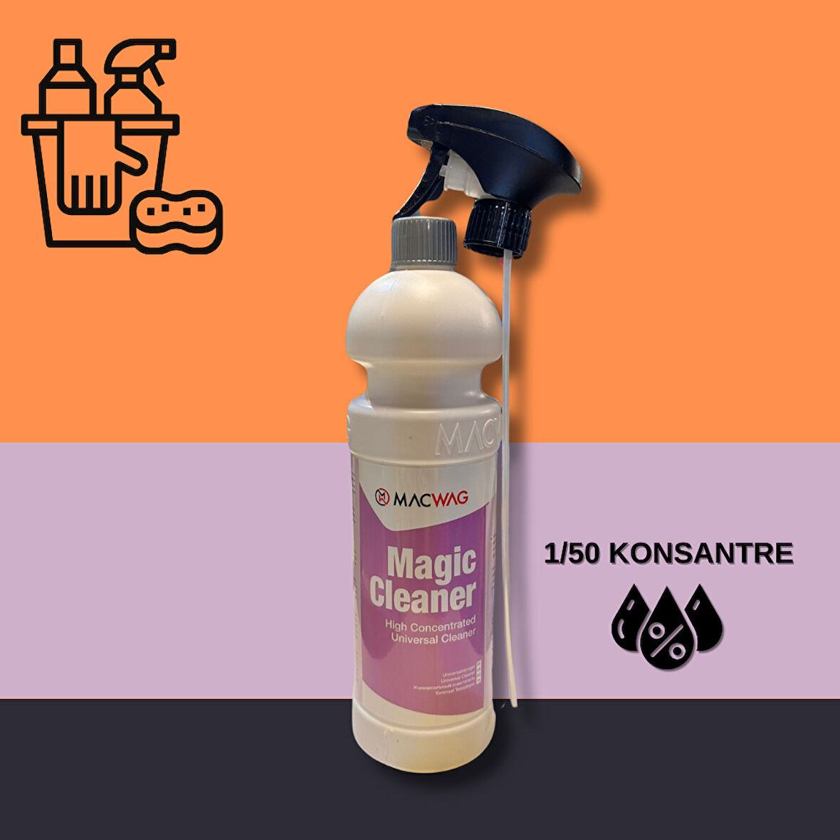 Macwag Magic Cleaner Konsantre Detaylı Temizlik Kimyasalı 1/50 konsantre 1lt