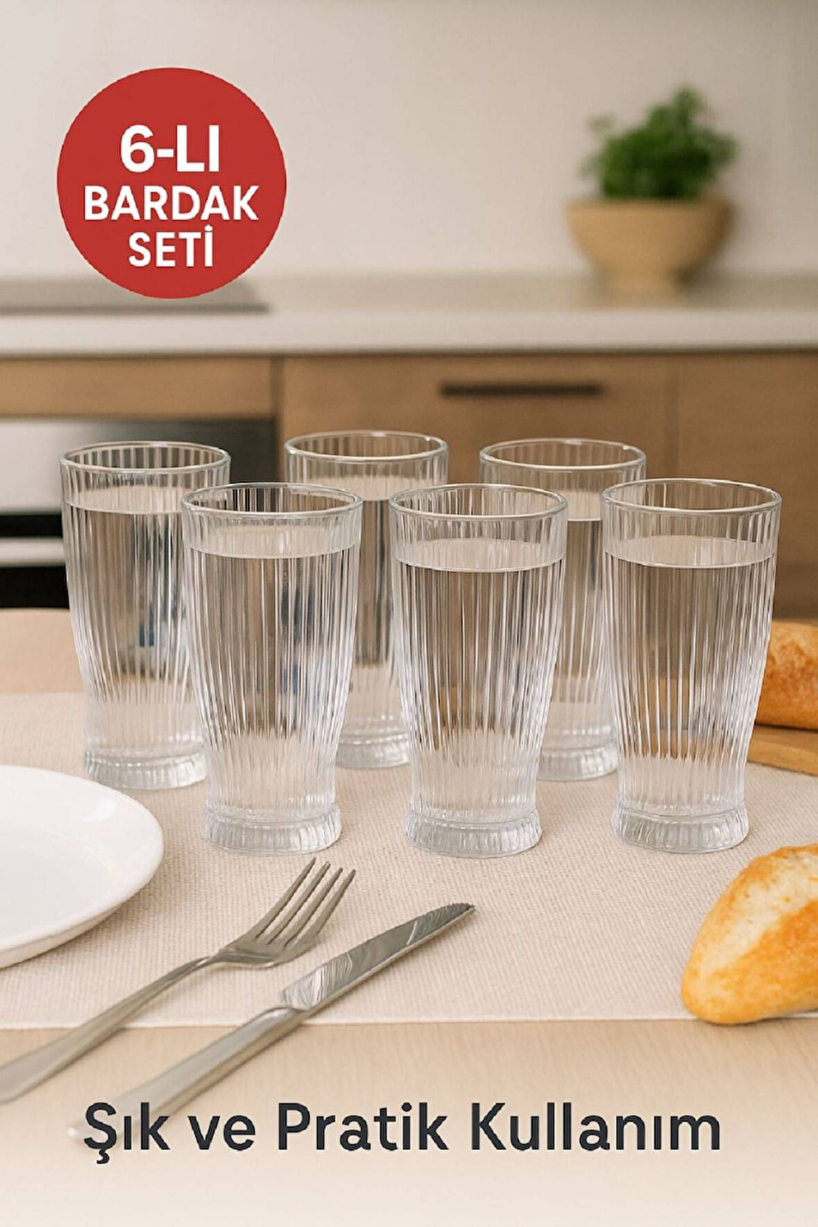 Modern Çizgili Tasarım 6'lı Bardak Seti – Hem Şık Hem Dayanıklı-Su - Meşrubat - Soğuk Kahve Bardağı