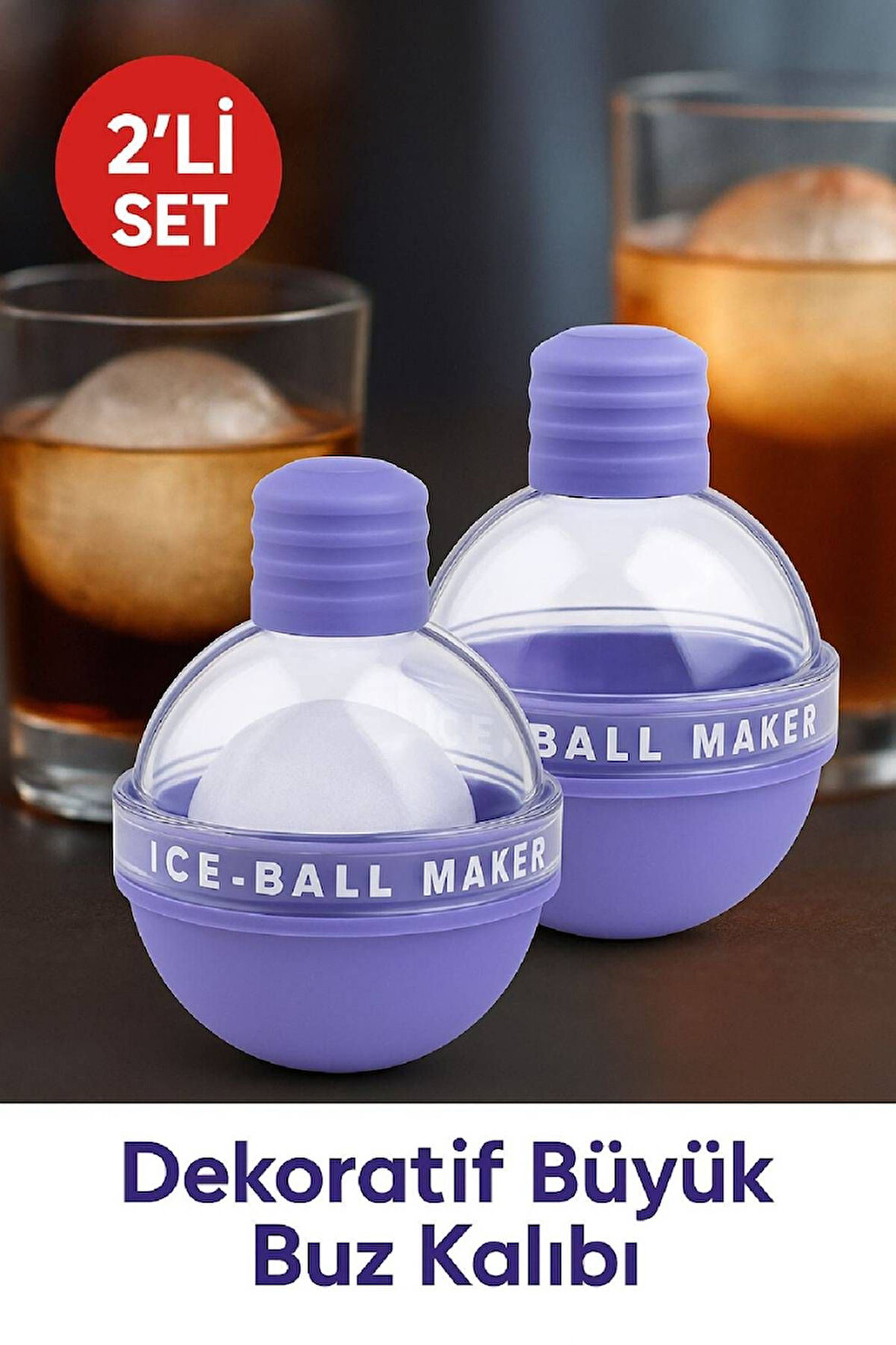 2'li DEV BUZ TOPU Kalıbı – İçeceklerinizi Uzun Süre Soğuk Tutan Buz Küresi Kalıbı