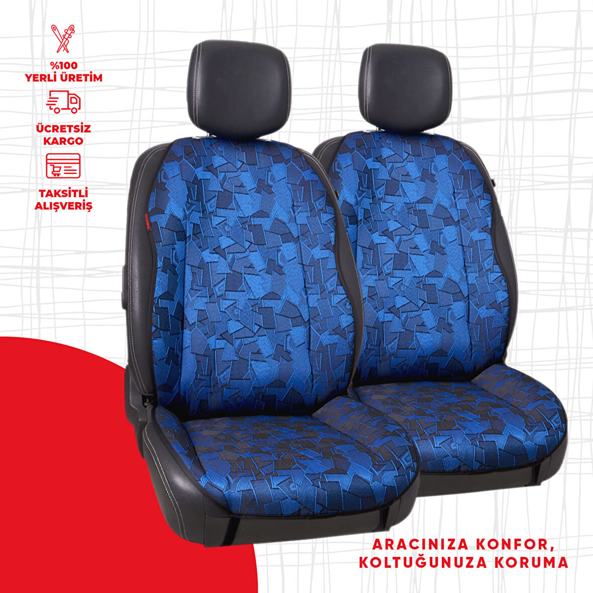 Mavi Cam Kırığı Jakar Dokuma Minder