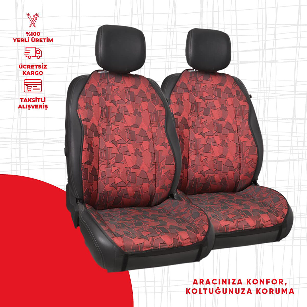 Kırmızı Cam Kırığı Jakar Dokuma Minder