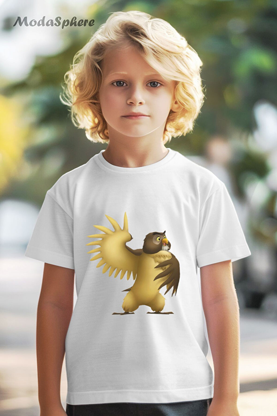 HAYVAN FİGÜRLÜ BAYKUŞ BASKILI OVERSIZE TİŞÖRT