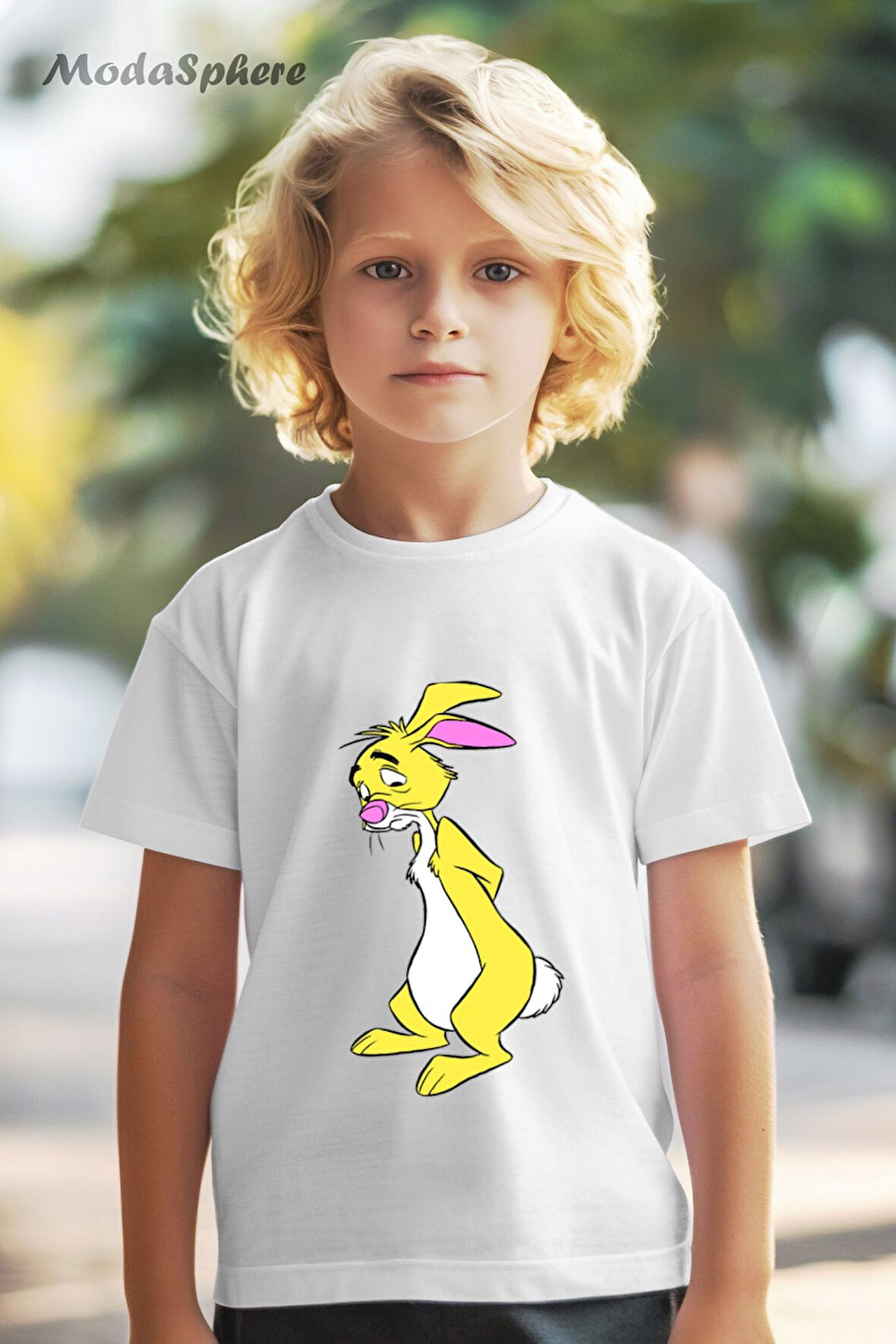 HAYVAN FİGÜRLÜ SARI TAVŞAN BASKILI OVERSIZE TİŞÖRT