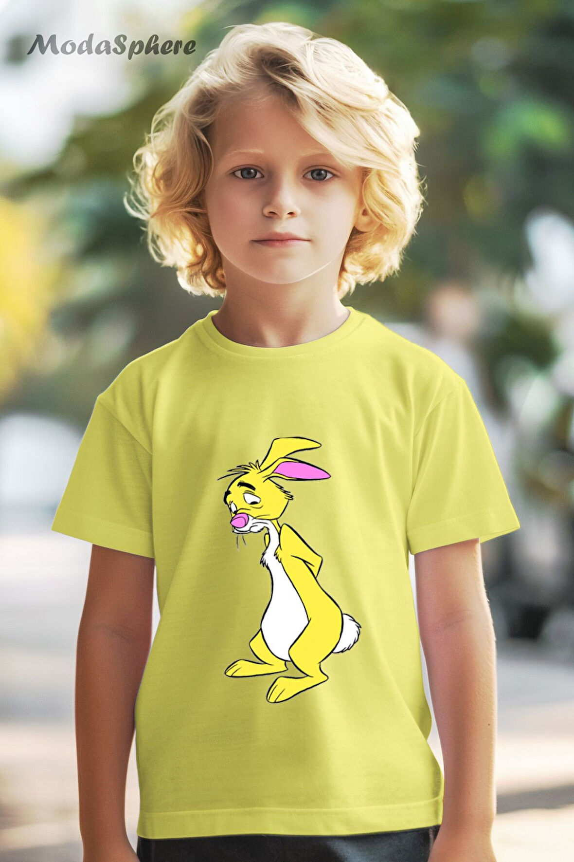 HAYVAN FİGÜRLÜ SARI TAVŞAN BASKILI OVERSIZE TİŞÖRT