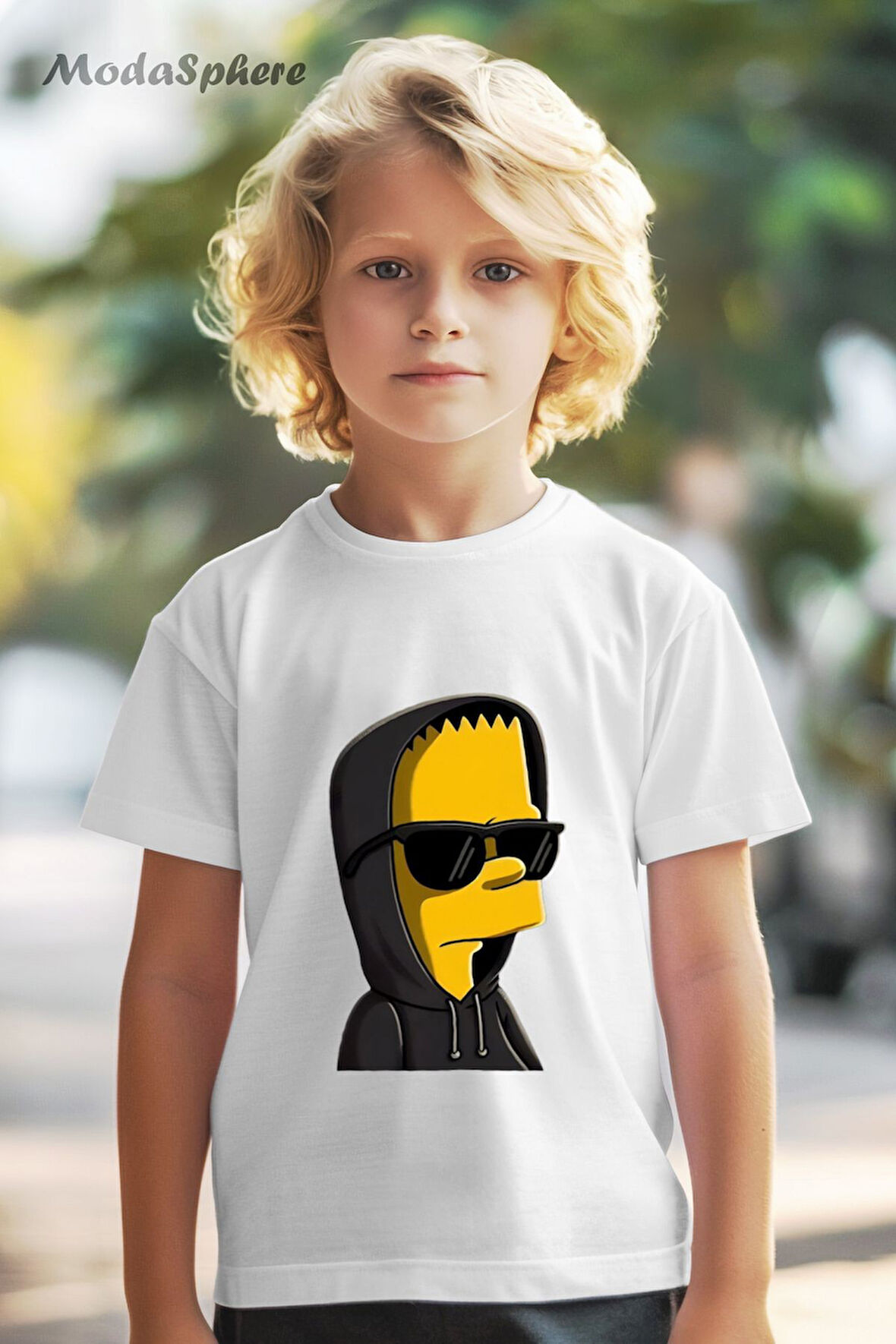 HAYVAN FİGÜRLÜ GÖZLÜKLÜ SARI SIMPSON BASKILI OVERSIZE TİŞÖRT