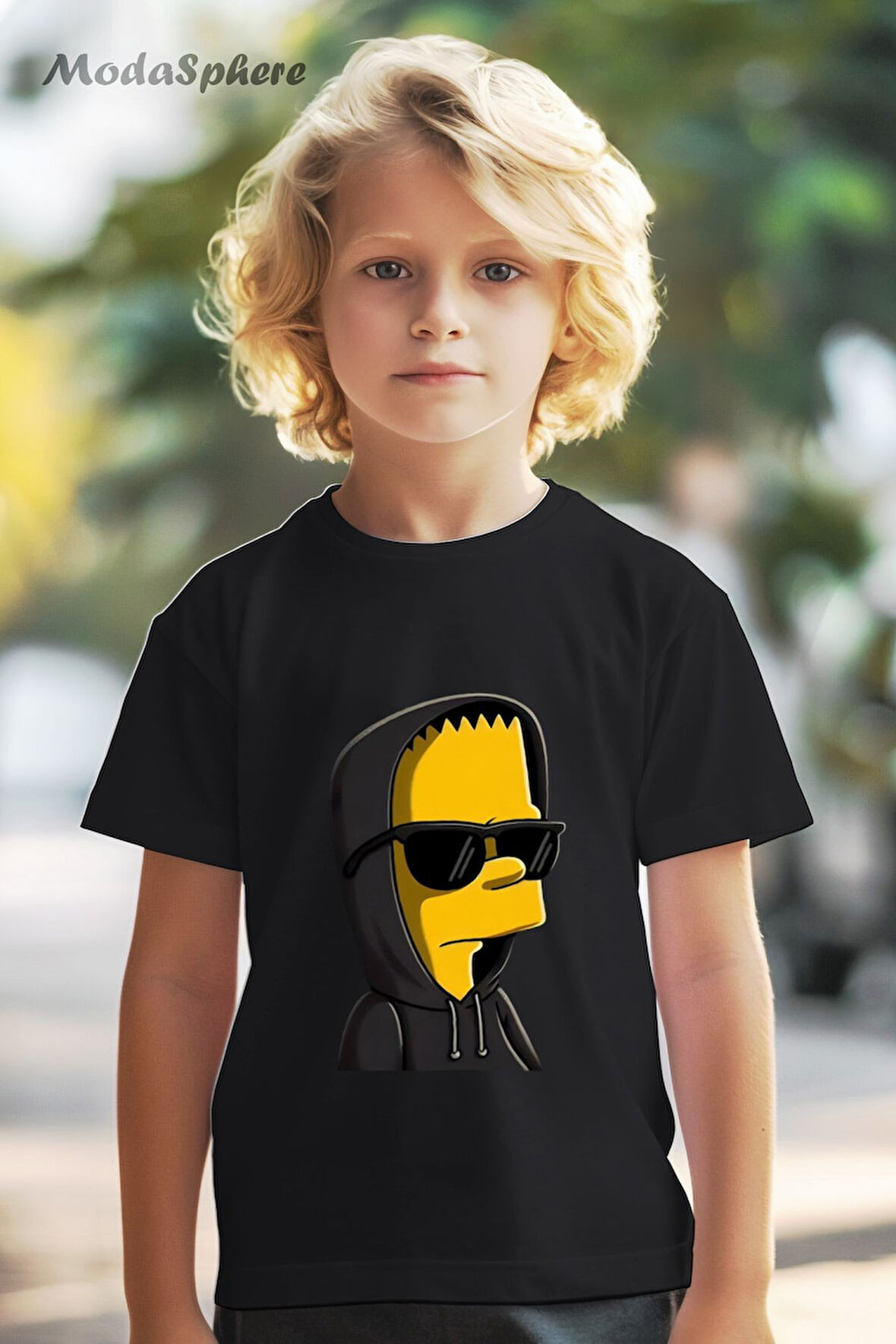 HAYVAN FİGÜRLÜ GÖZLÜKLÜ SARI SIMPSON BASKILI OVERSIZE TİŞÖRT