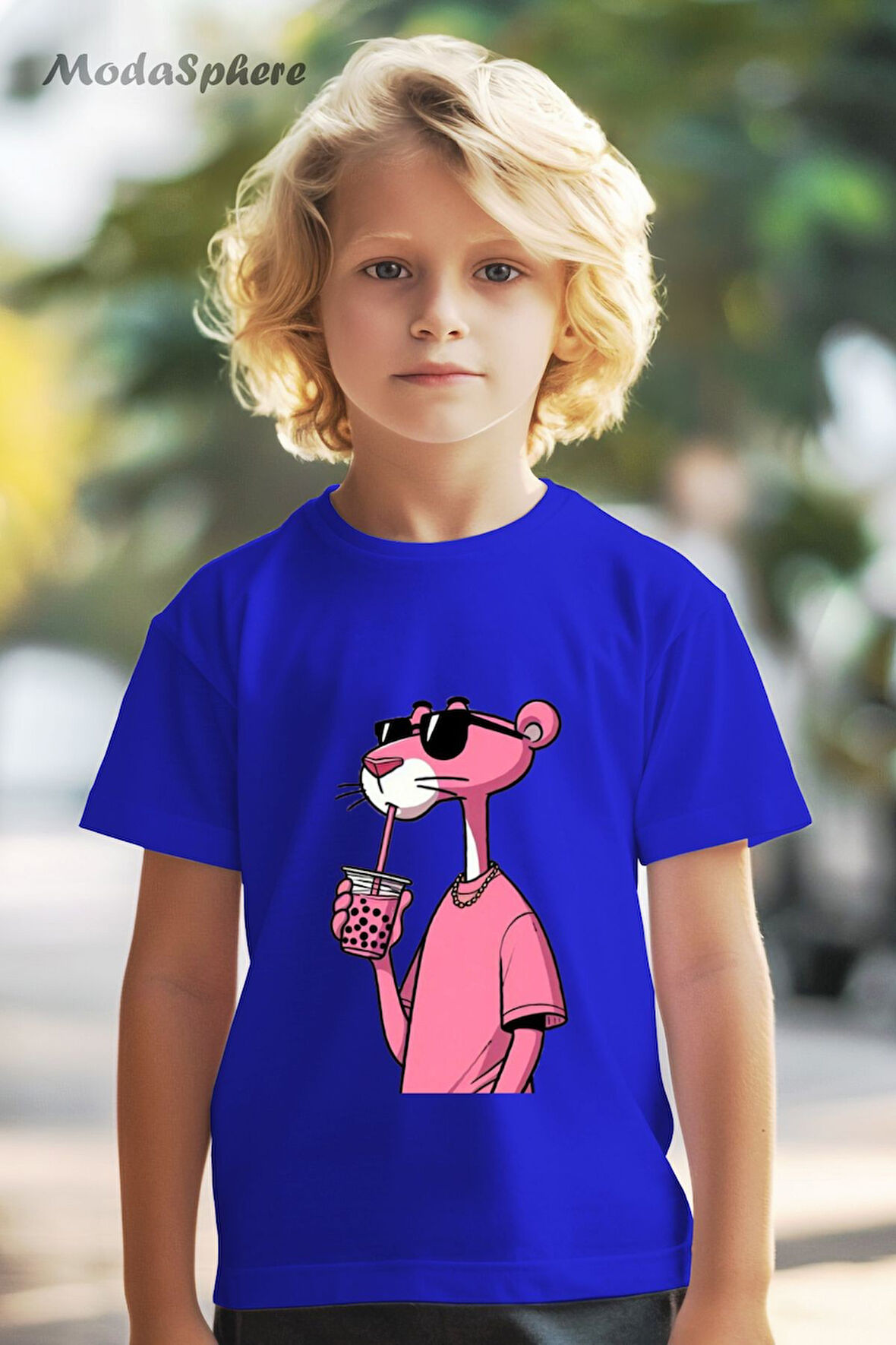 HAYVAN FİGÜRLÜ PEMBE PANTER BASKILI OVERSIZE TİŞÖRT