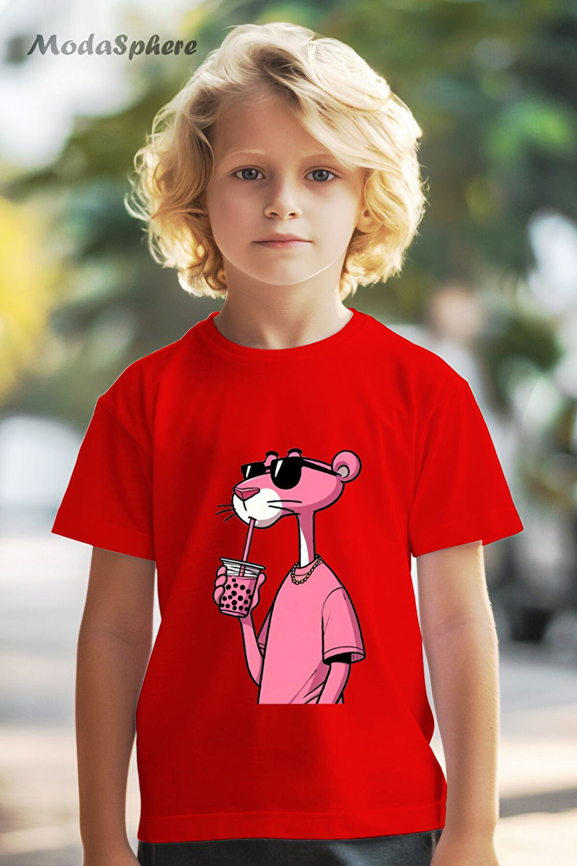 HAYVAN FİGÜRLÜ PEMBE PANTER BASKILI OVERSIZE TİŞÖRT