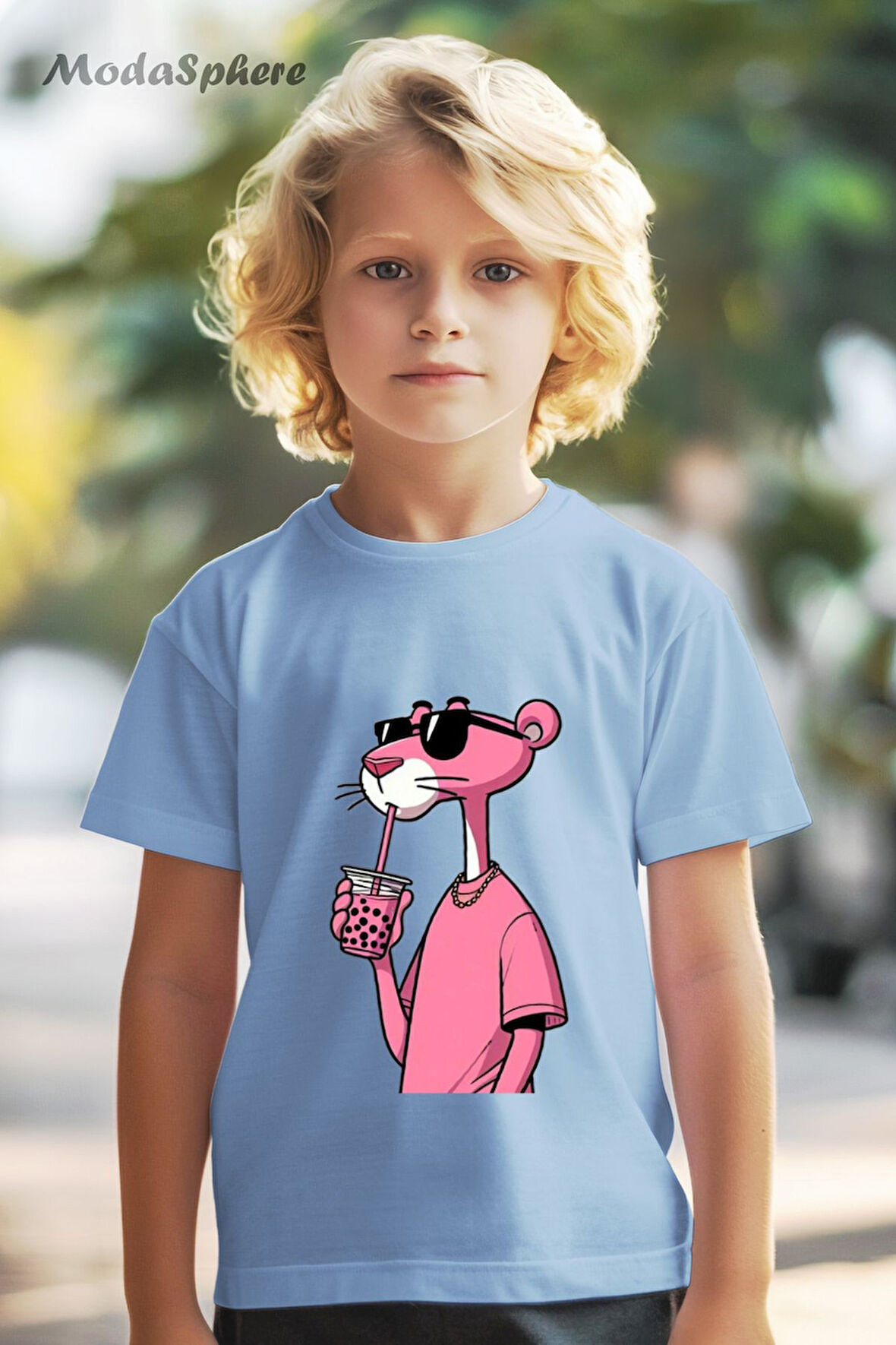 HAYVAN FİGÜRLÜ PEMBE PANTER BASKILI OVERSIZE TİŞÖRT