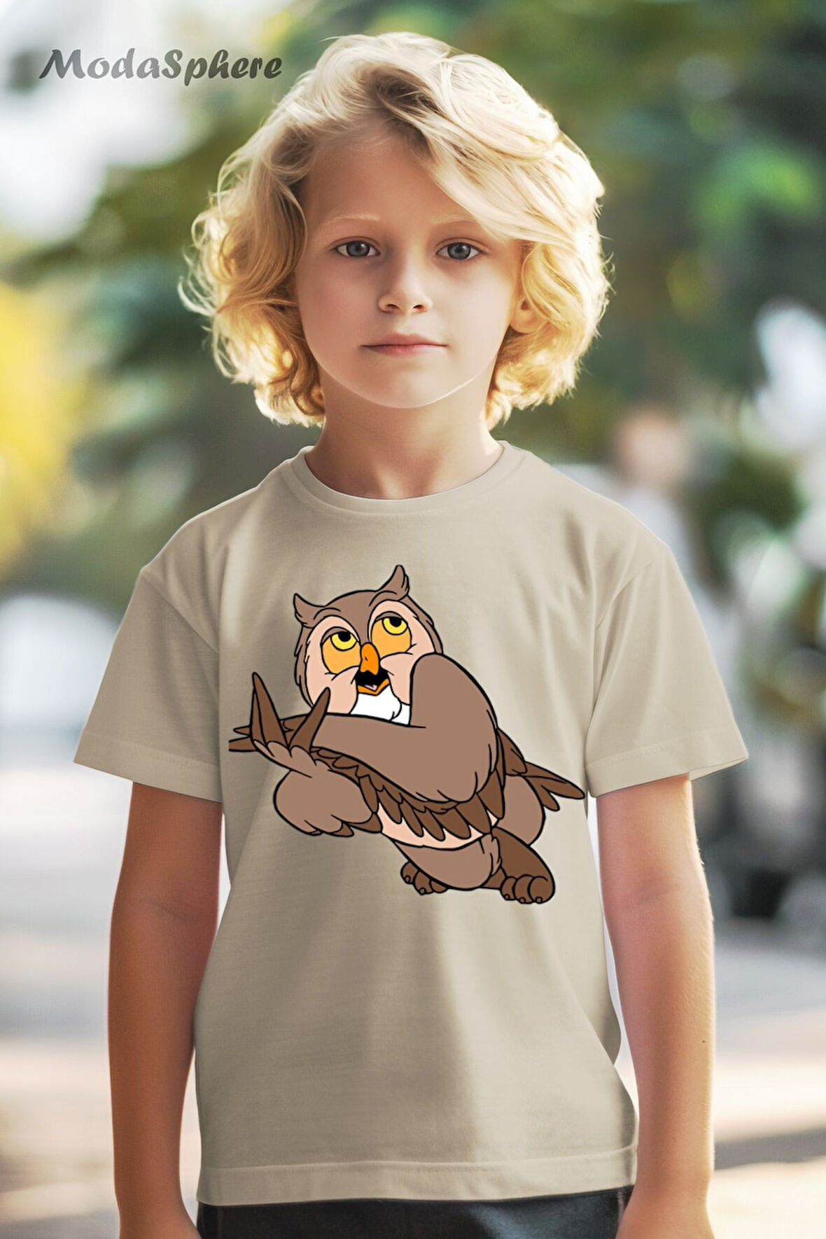 HAYVAN FİGÜRLÜ BAYKUŞ BASKILI OVERSIZE TİŞÖRT