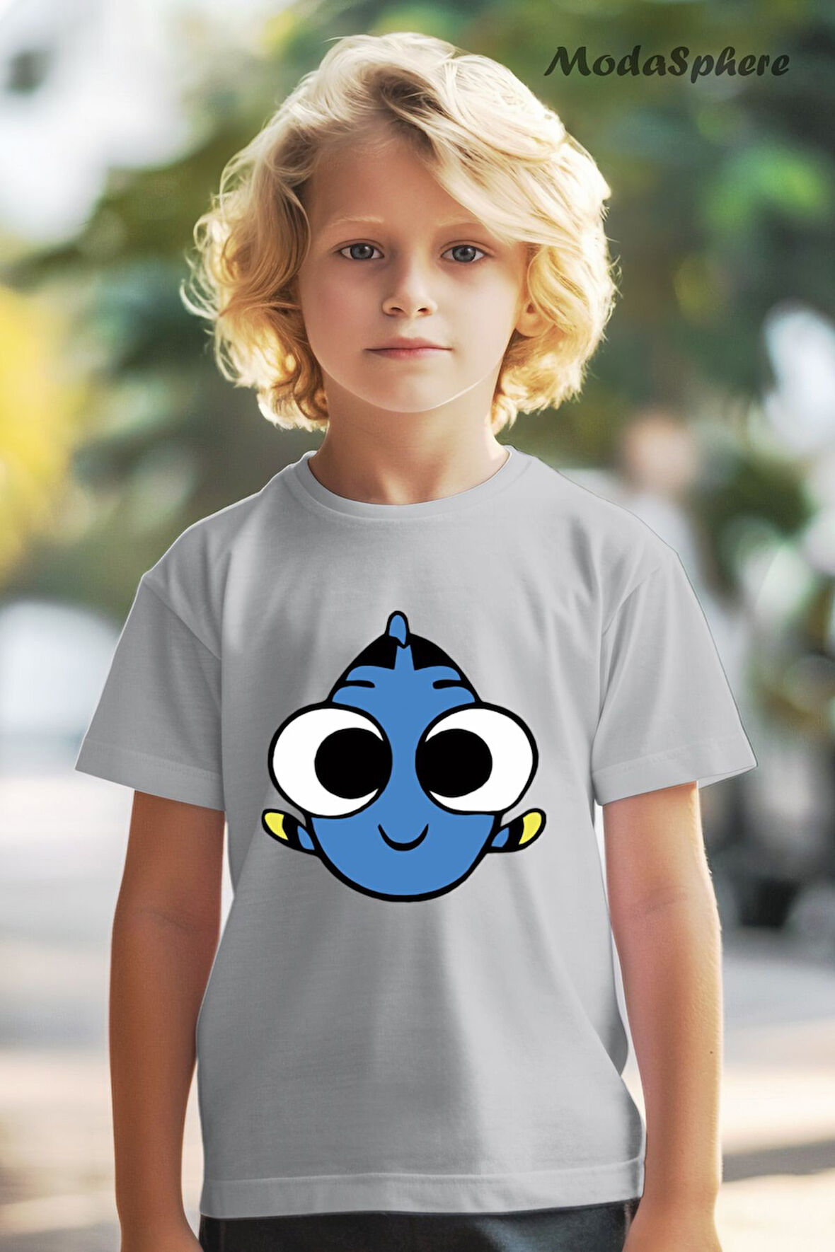 HAYVAN FİGÜRLÜ MAVİ BALIK BASKILI OVERSIZE TİŞÖRT