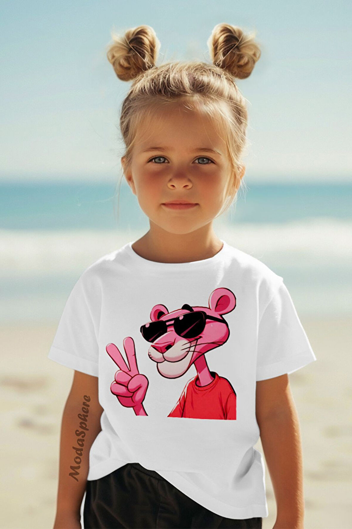 PEMBE PANTER BASKILI ÇOCUK TİŞÖRT