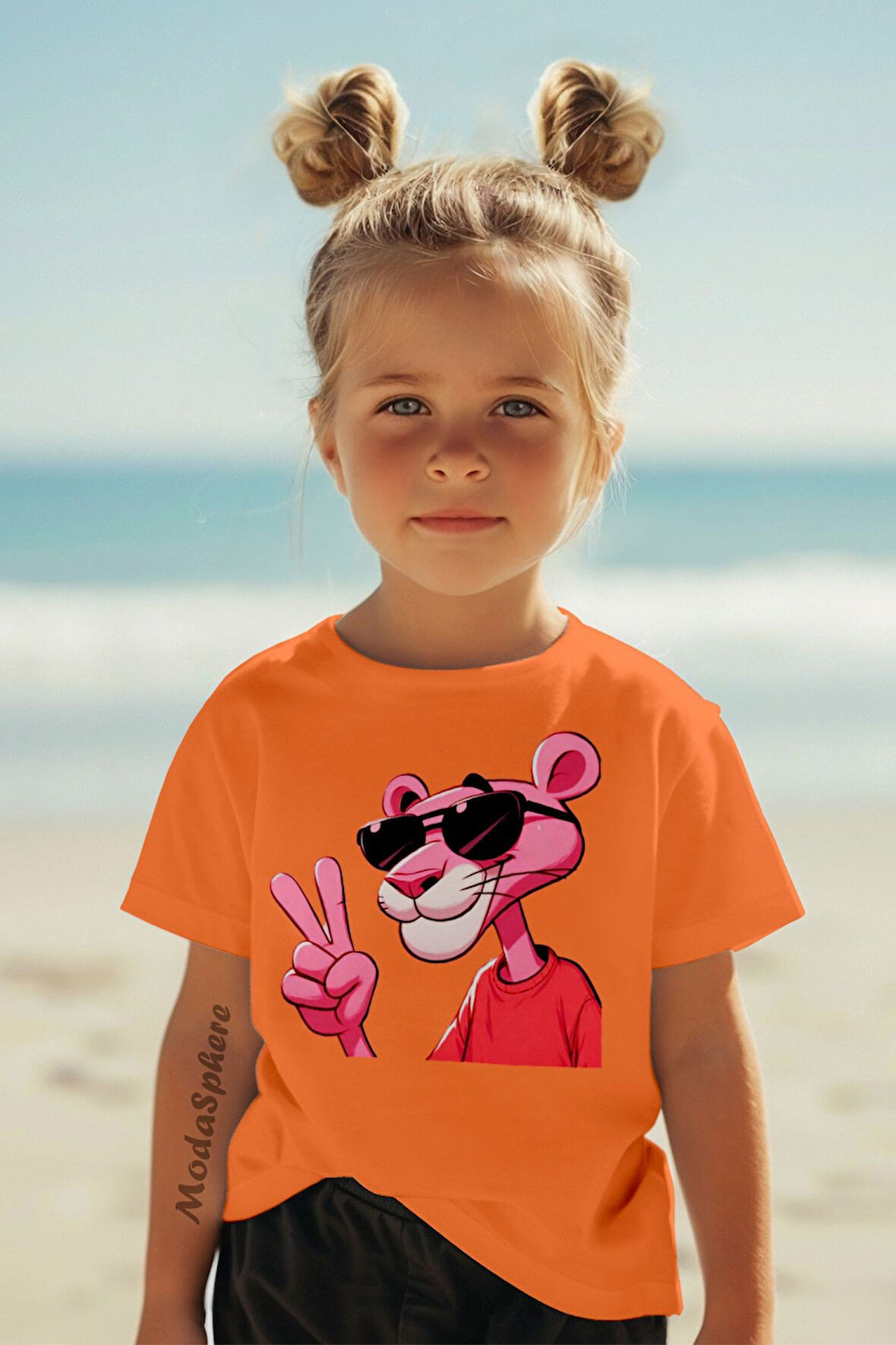 PEMBE PANTER BASKILI ÇOCUK TİŞÖRT