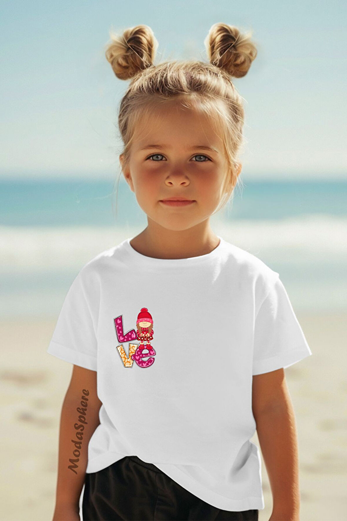 LOVE BASKILI BİSİKLET YAKA KISA KOLLU ÇOCUK TİŞÖRT