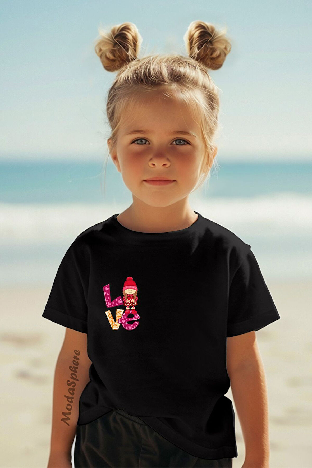 LOVE BASKILI BİSİKLET YAKA KISA KOLLU ÇOCUK TİŞÖRT