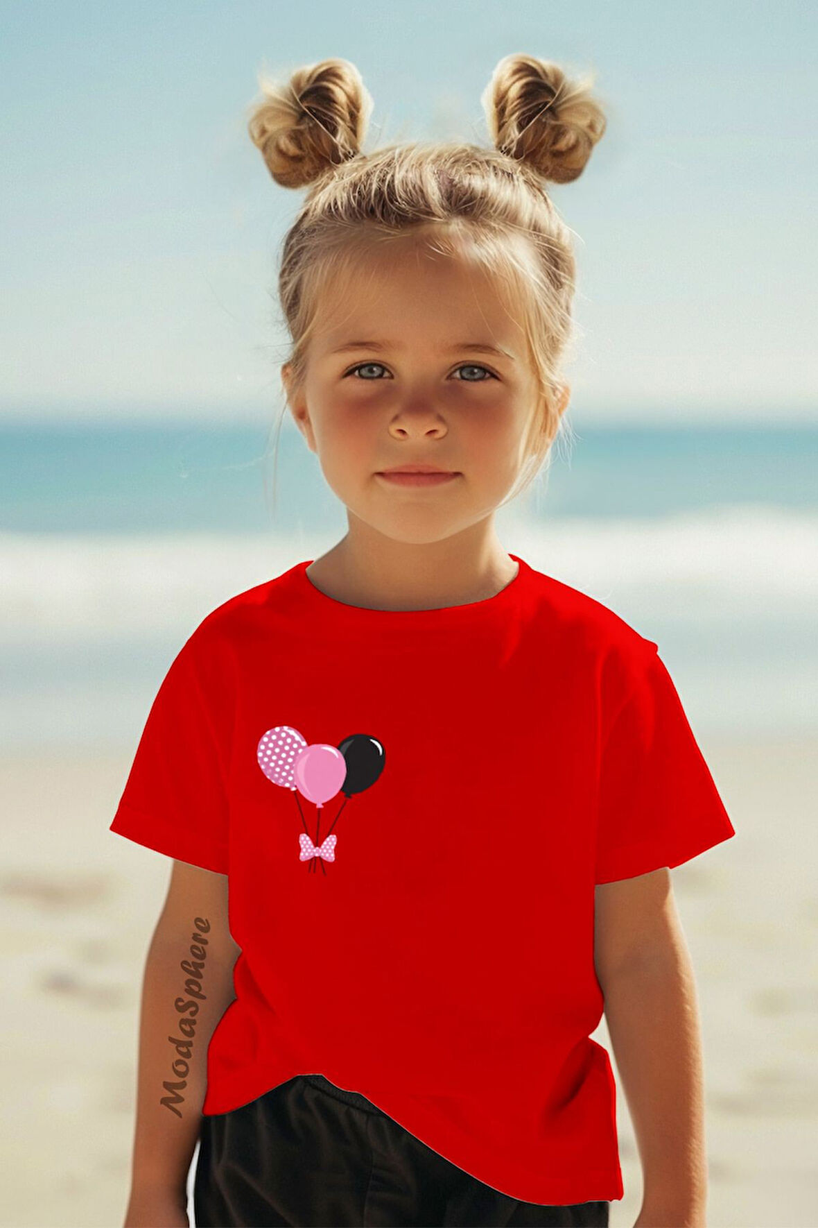 BALON BASKILI BİSİKLET YAKA KISA KOLLU ÇOCUK TİŞÖRT