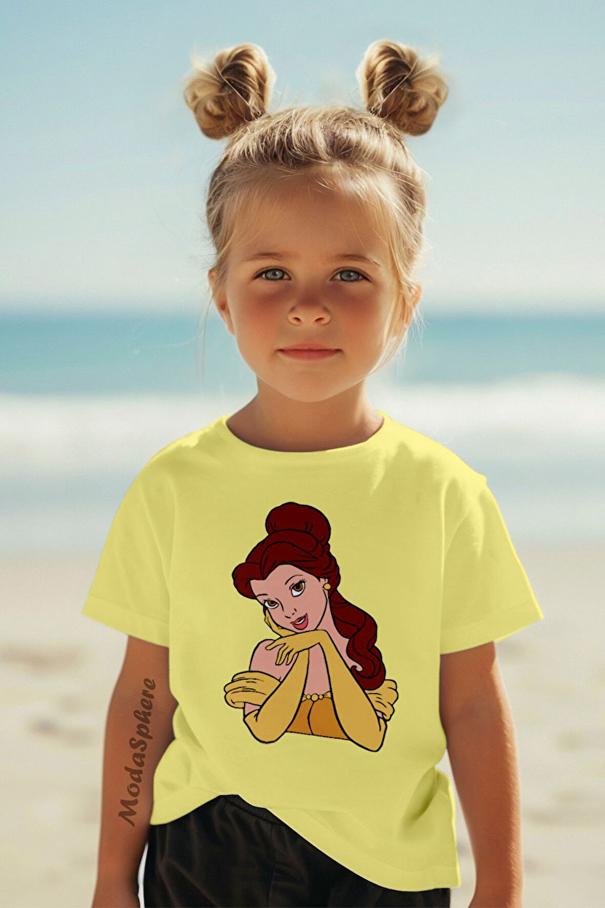 PRENSES BASKILI BİSİKLET YAKA KISA KOLLU ÇOCUK TİŞÖRT