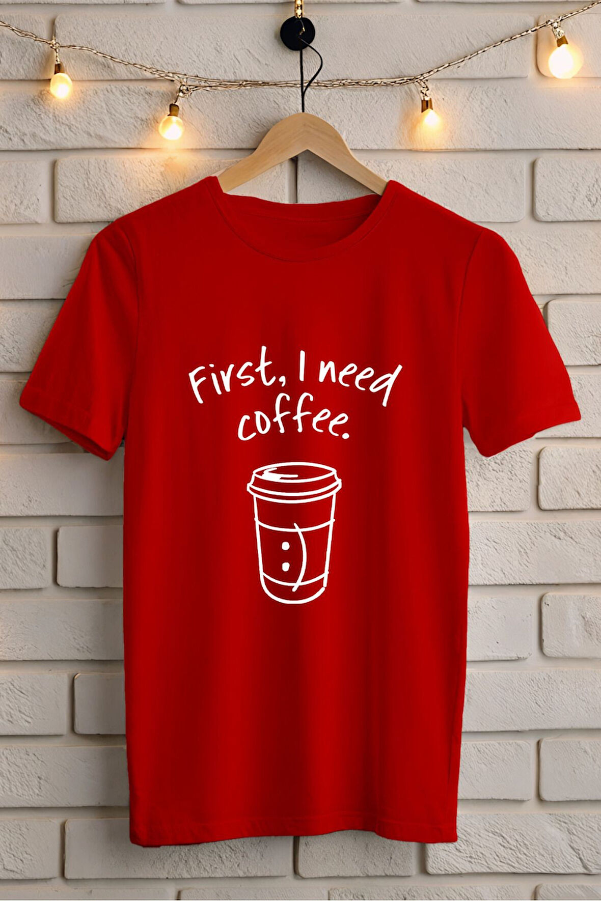 COFFEE BASKILI BİSİKLET YAKA KISA KOLLU UNISEX TİŞÖRT