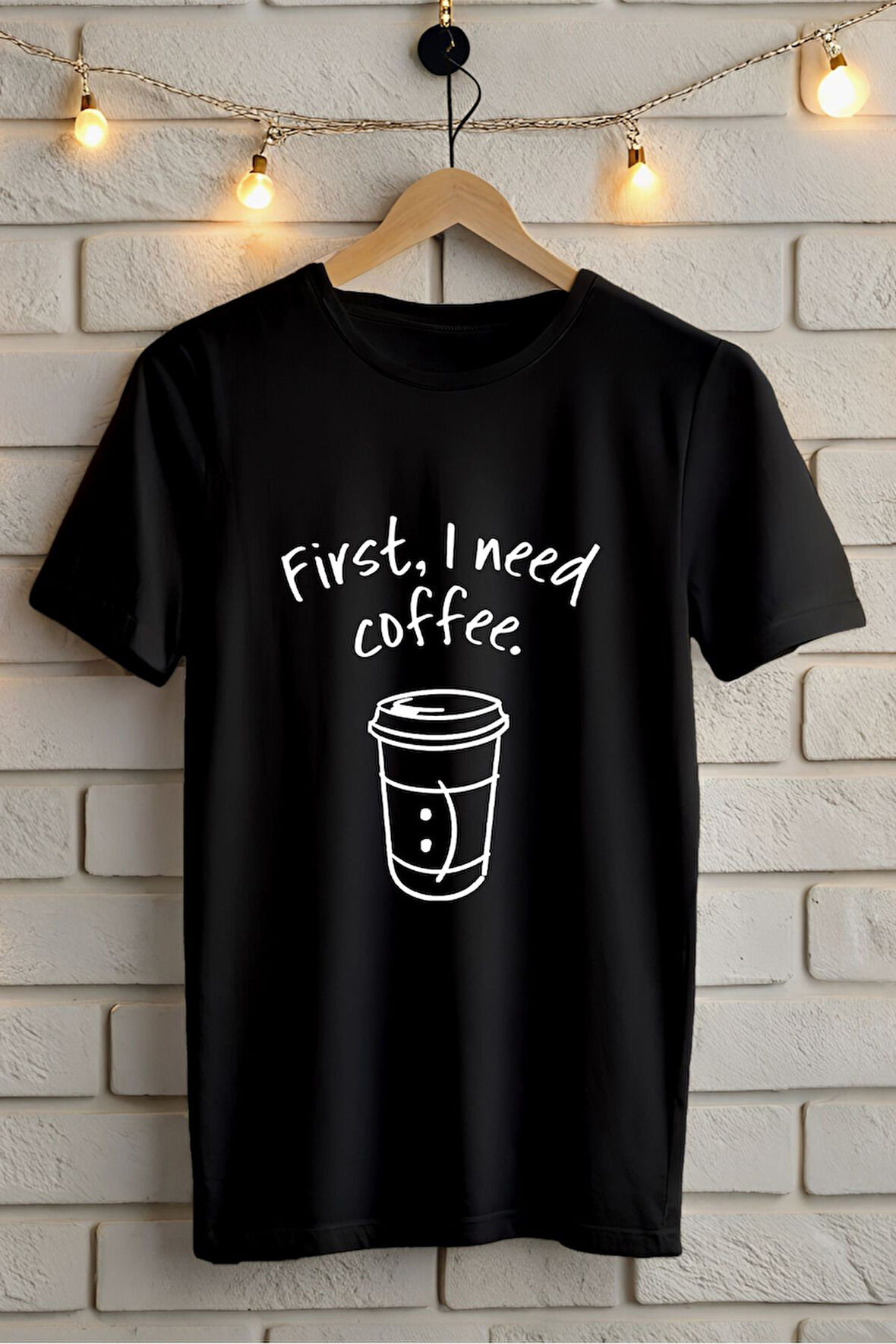 COFFEE BASKILI BİSİKLET YAKA KISA KOLLU UNISEX TİŞÖRT