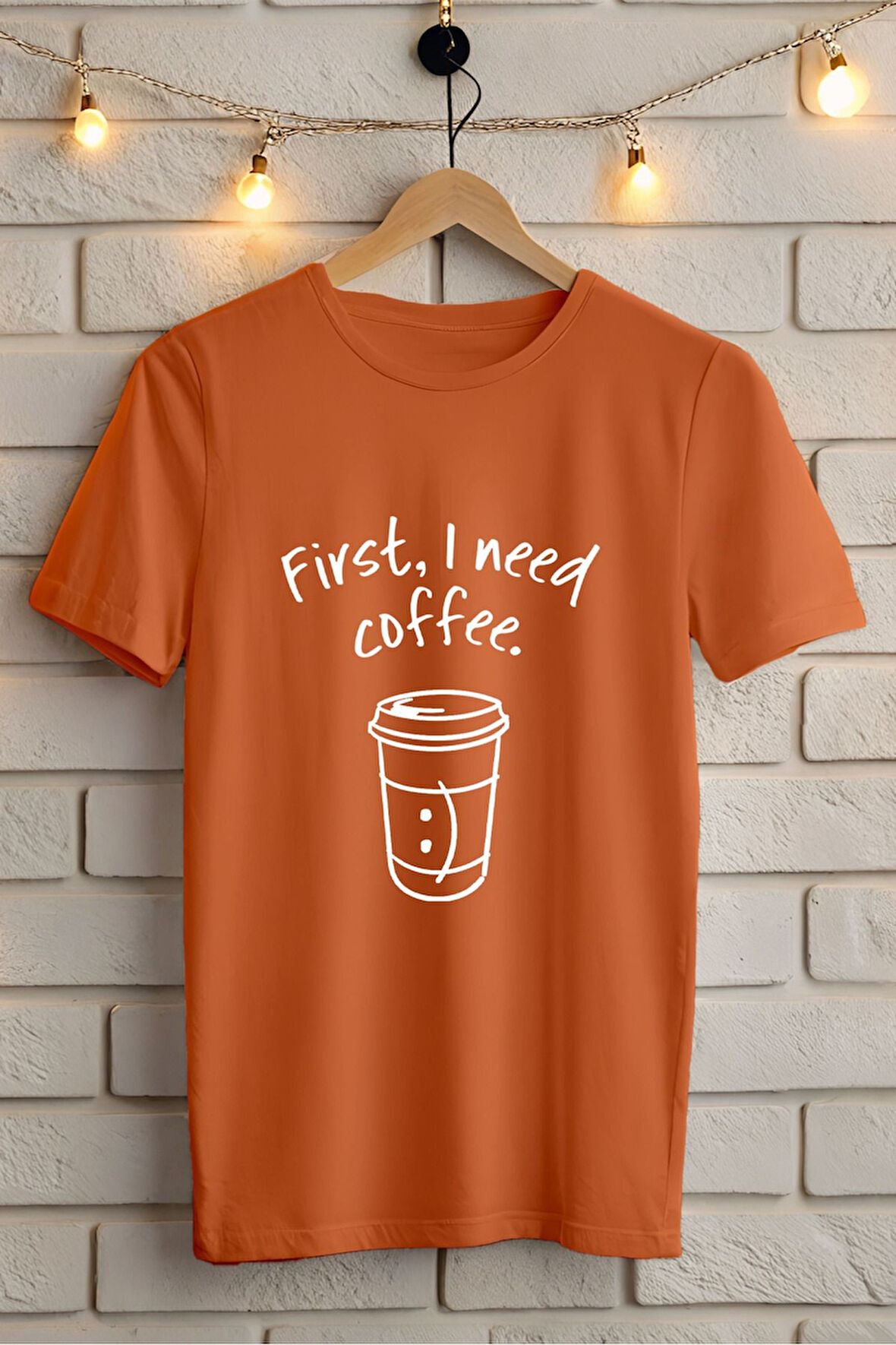 COFFEE BASKILI BİSİKLET YAKA KISA KOLLU UNISEX TİŞÖRT