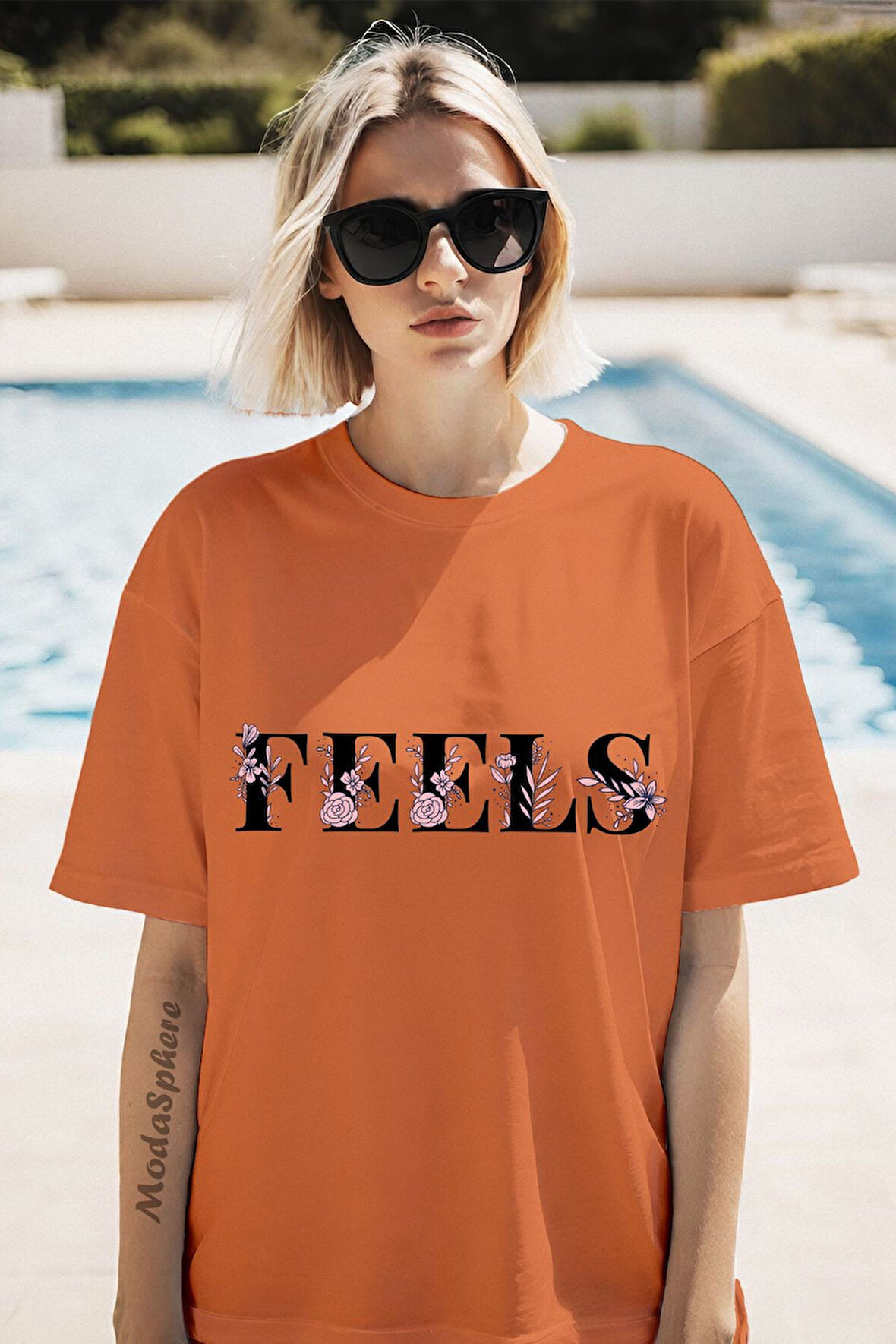 FEELS BASKILI BİSİKLET YAKA KISA KOLLU UNISEX TİŞÖRT