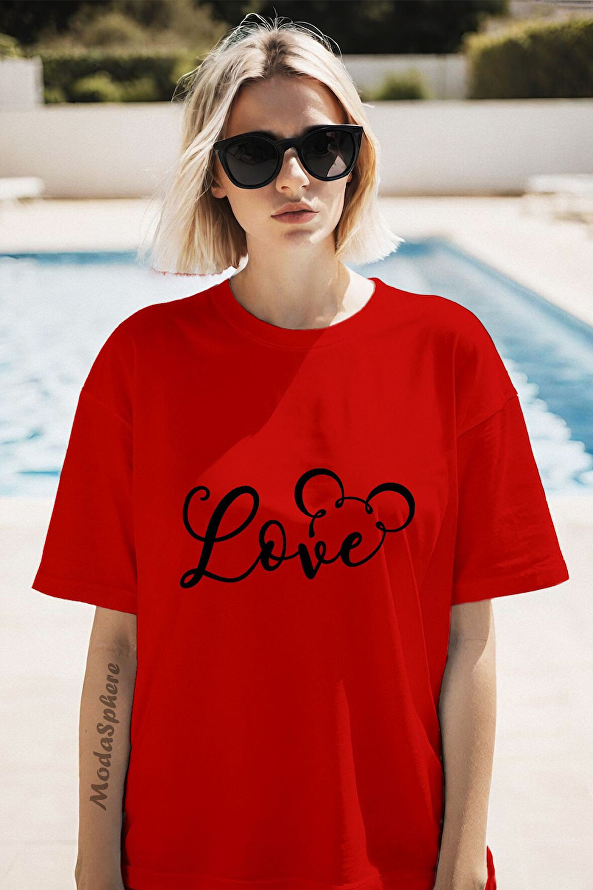 LOVE BASKILI BİSİKLET YAKA KISA KOLLU UNISEX TİŞÖRT
