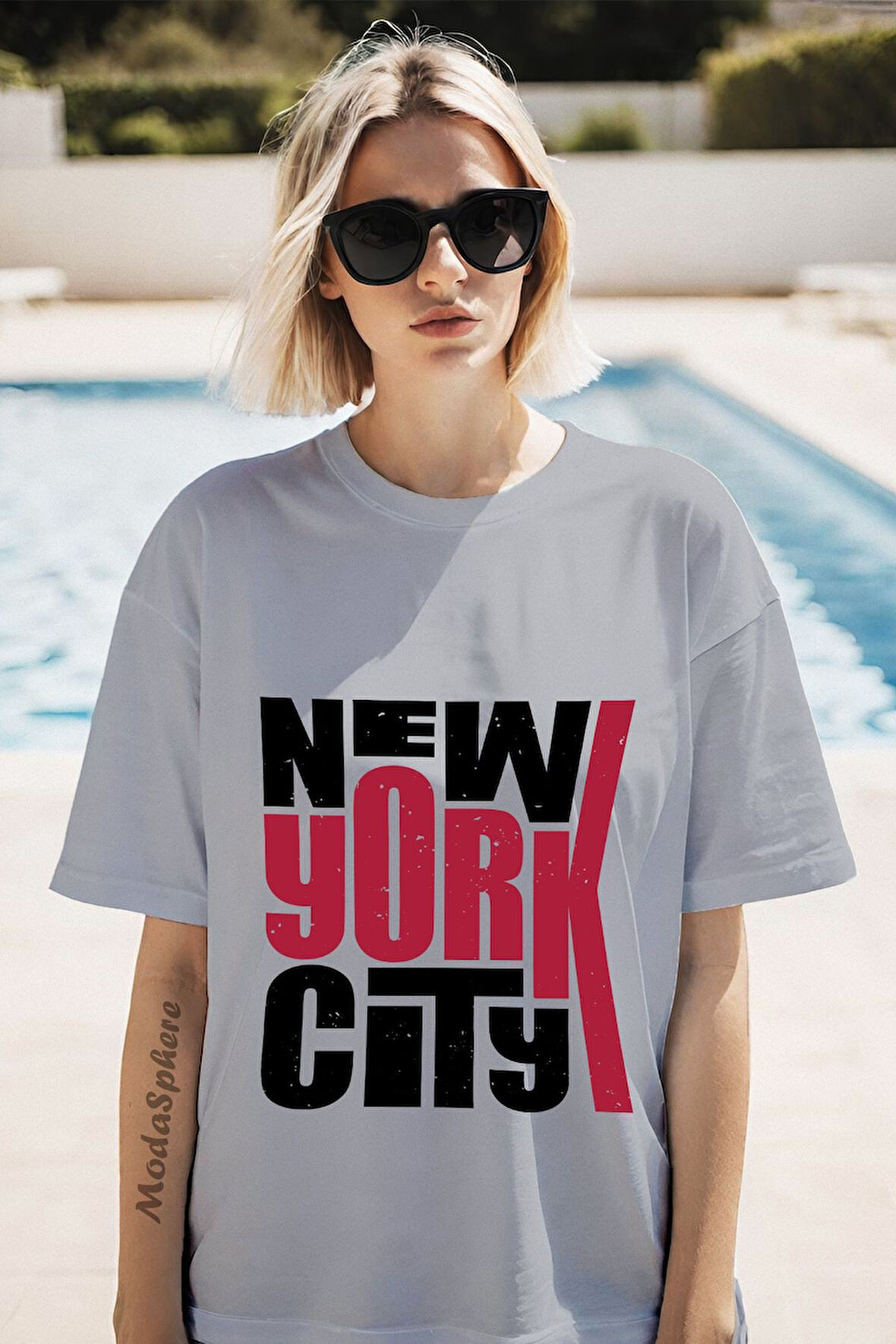 NEWYORK BASKILI BİSİKLET YAKA KISA KOLLU UNISEX TİŞÖRT