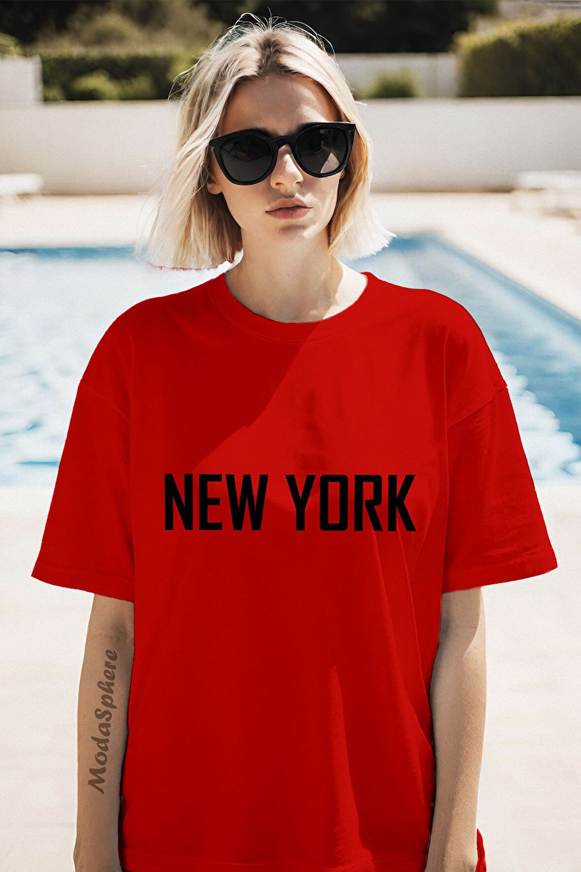 NY BASKILI BİSİKLET YAKA KISA KOLLU UNISEX TİŞÖRT