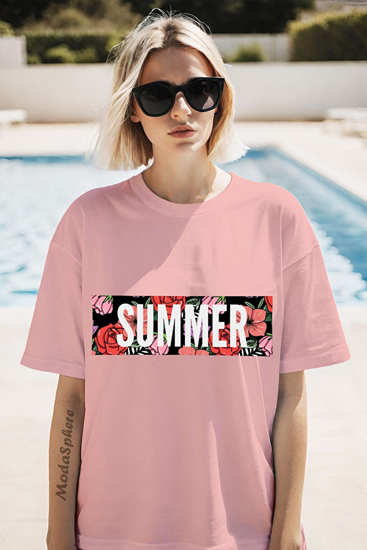 SUMMER BASKILI BİSİKLET YAKA KISA KOLLU UNISEX TİŞÖRT