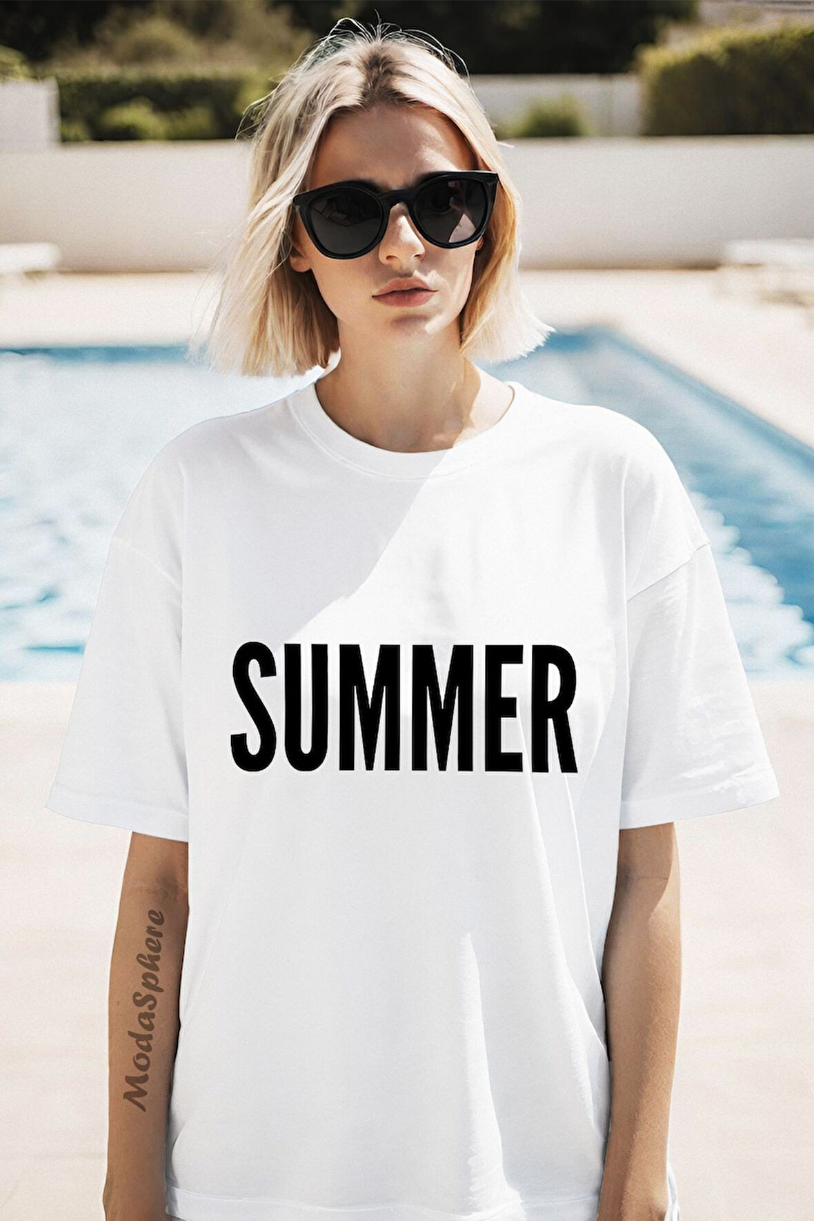 SUMMER YAZISI BASKILI BİSİKLET YAKA KISA KOLLU UNISEX TİŞÖRT
