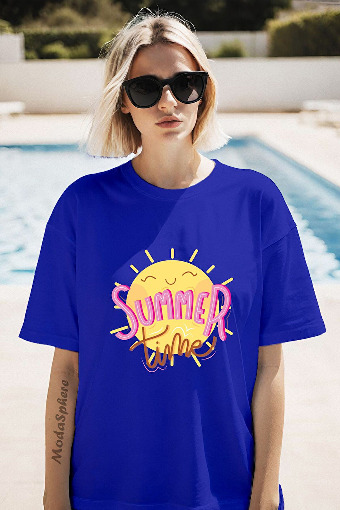 SUMMER TIME BASKILI BİSİKLET YAKA KISA KOLLU UNISEX TİŞÖRT