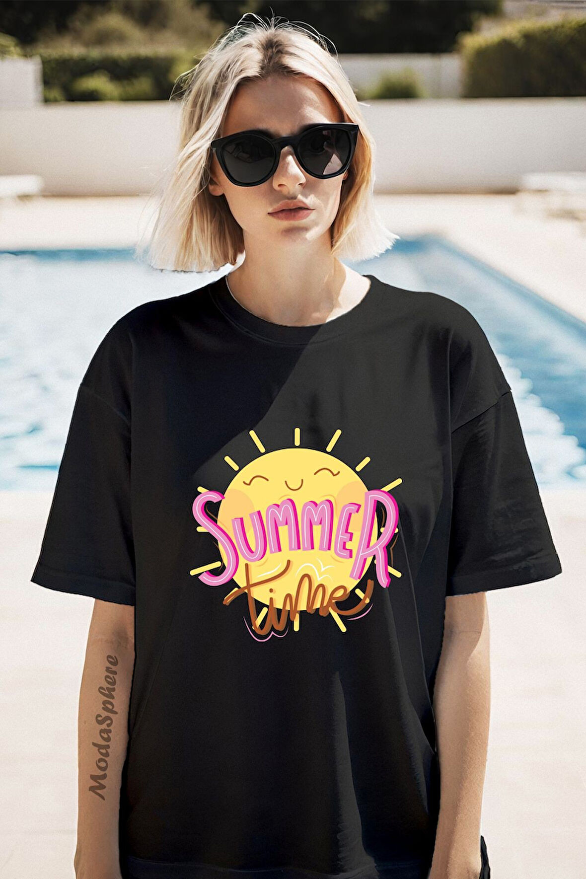 SUMMER TIME BASKILI BİSİKLET YAKA KISA KOLLU UNISEX TİŞÖRT