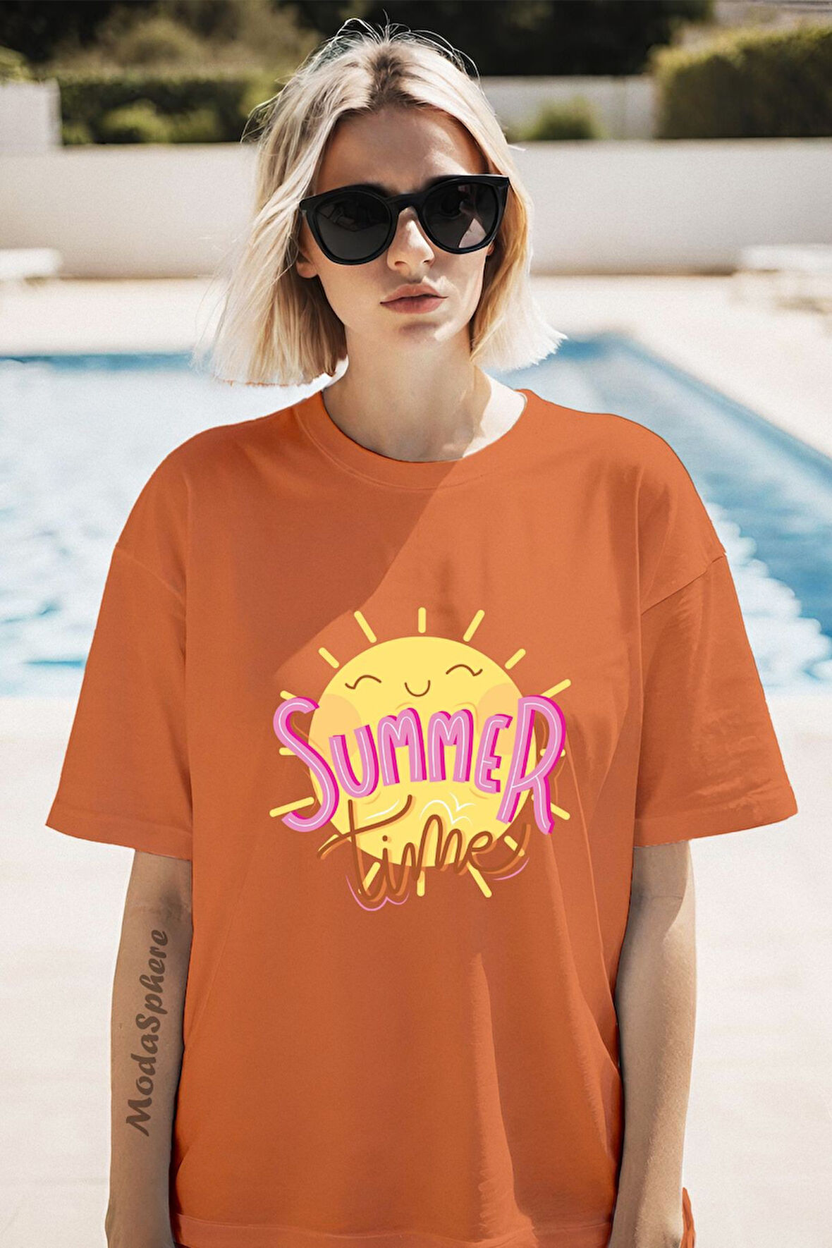 SUMMER TIME BASKILI BİSİKLET YAKA KISA KOLLU UNISEX TİŞÖRT