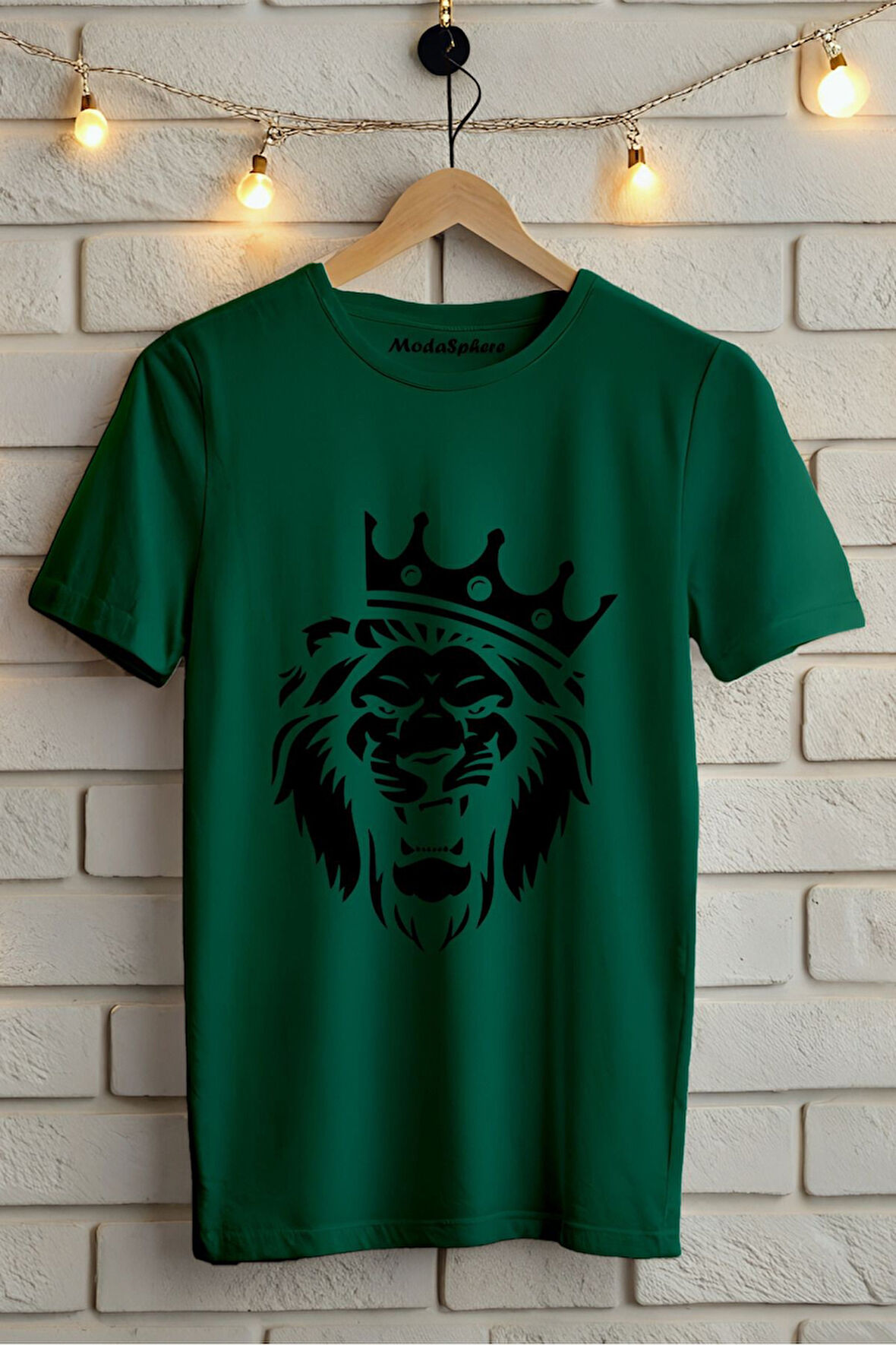 SİYAH ASLAN BASKILI BİSİKLET YAKA KISA KOLLU UNISEX TİŞÖRT