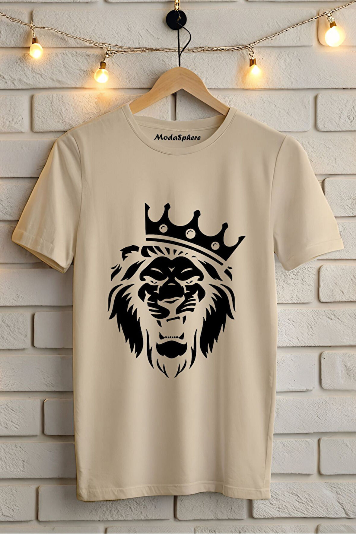 SİYAH ASLAN BASKILI BİSİKLET YAKA KISA KOLLU UNISEX TİŞÖRT