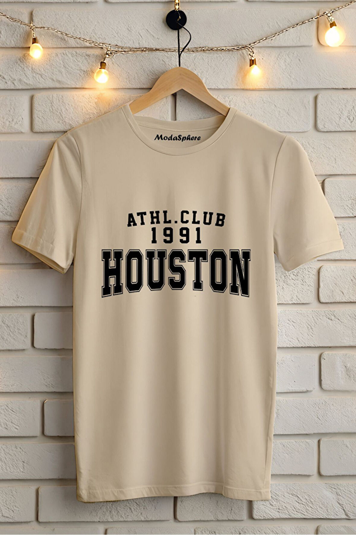 HOUSTON BASKILI BİSİKLET YAKA KISA KOLLU UNISEX TİŞÖRT