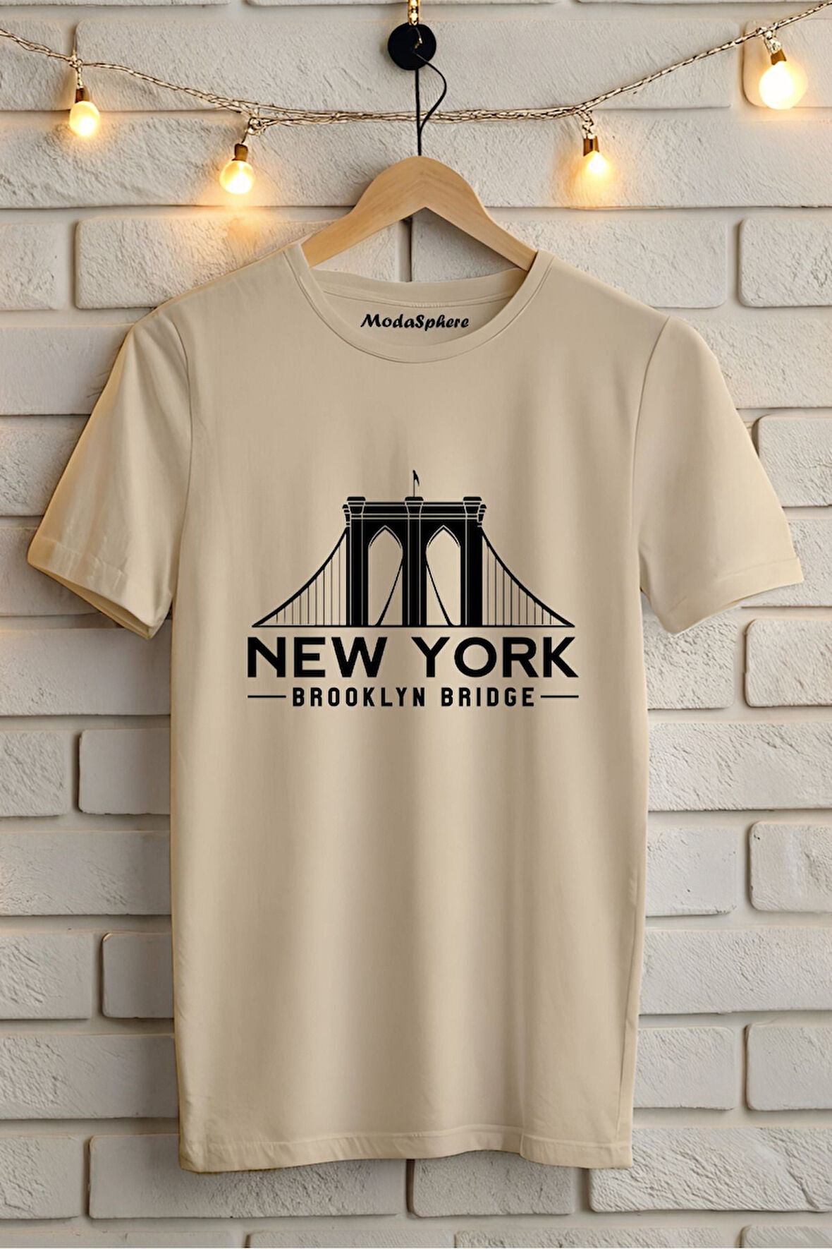 NEW YORK KÖPRÜSÜ BASKILI BİSİKLET YAKA KISA KOLLU UNISEX TİŞÖRT