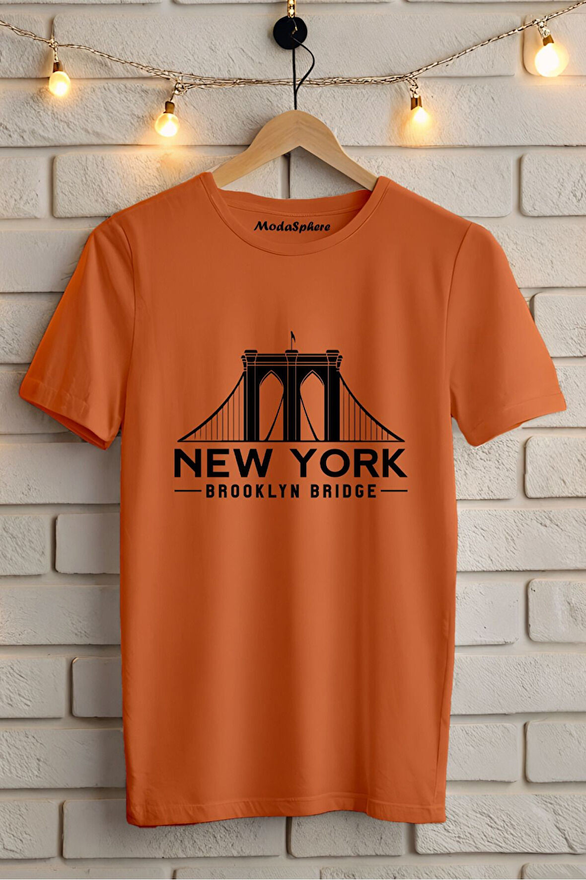 NEW YORK KÖPRÜSÜ BASKILI BİSİKLET YAKA KISA KOLLU UNISEX TİŞÖRT