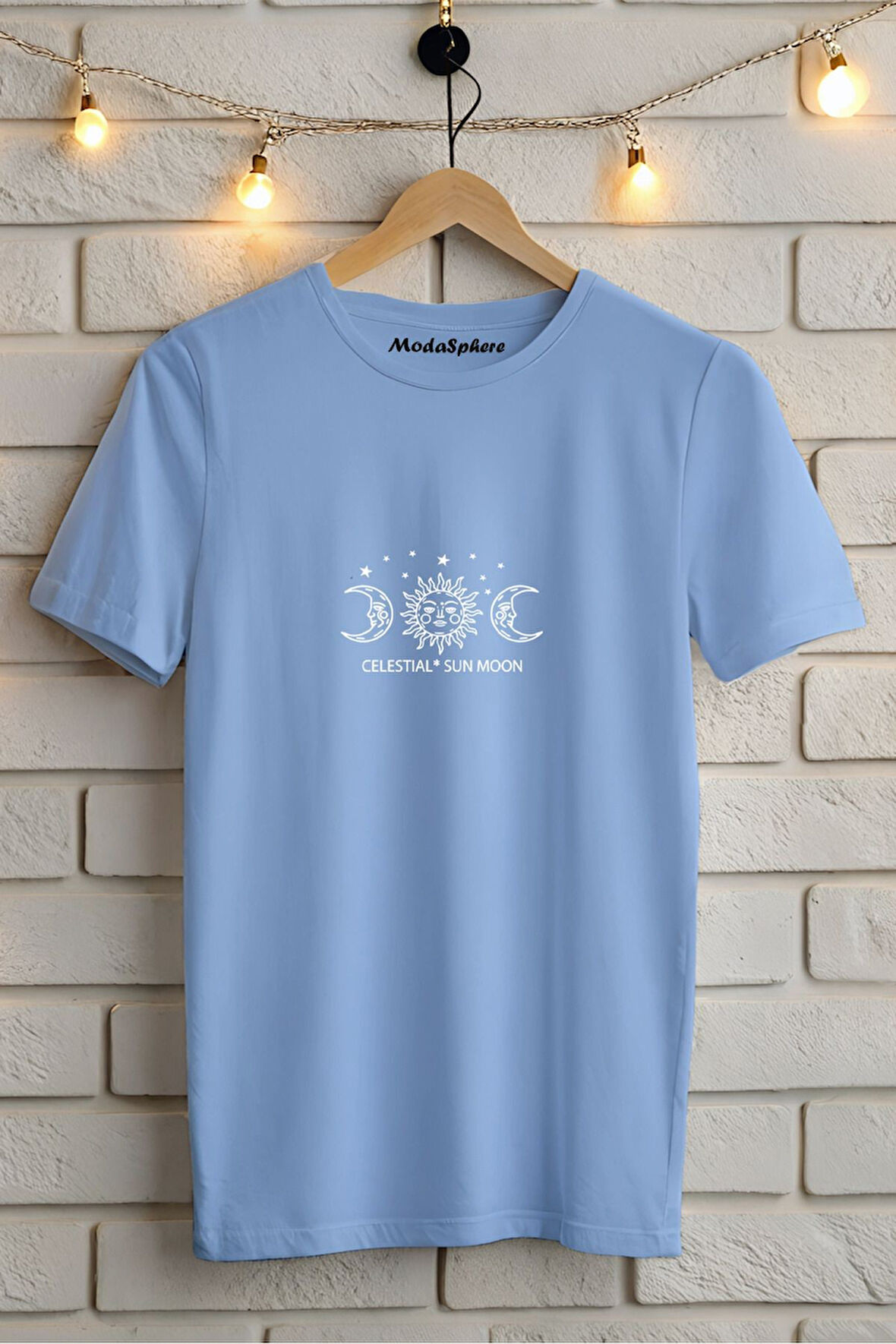 AY VE GÜNEŞ BASKILI BİSİKLET YAKA KISA KOLLU UNISEX TİŞÖRT